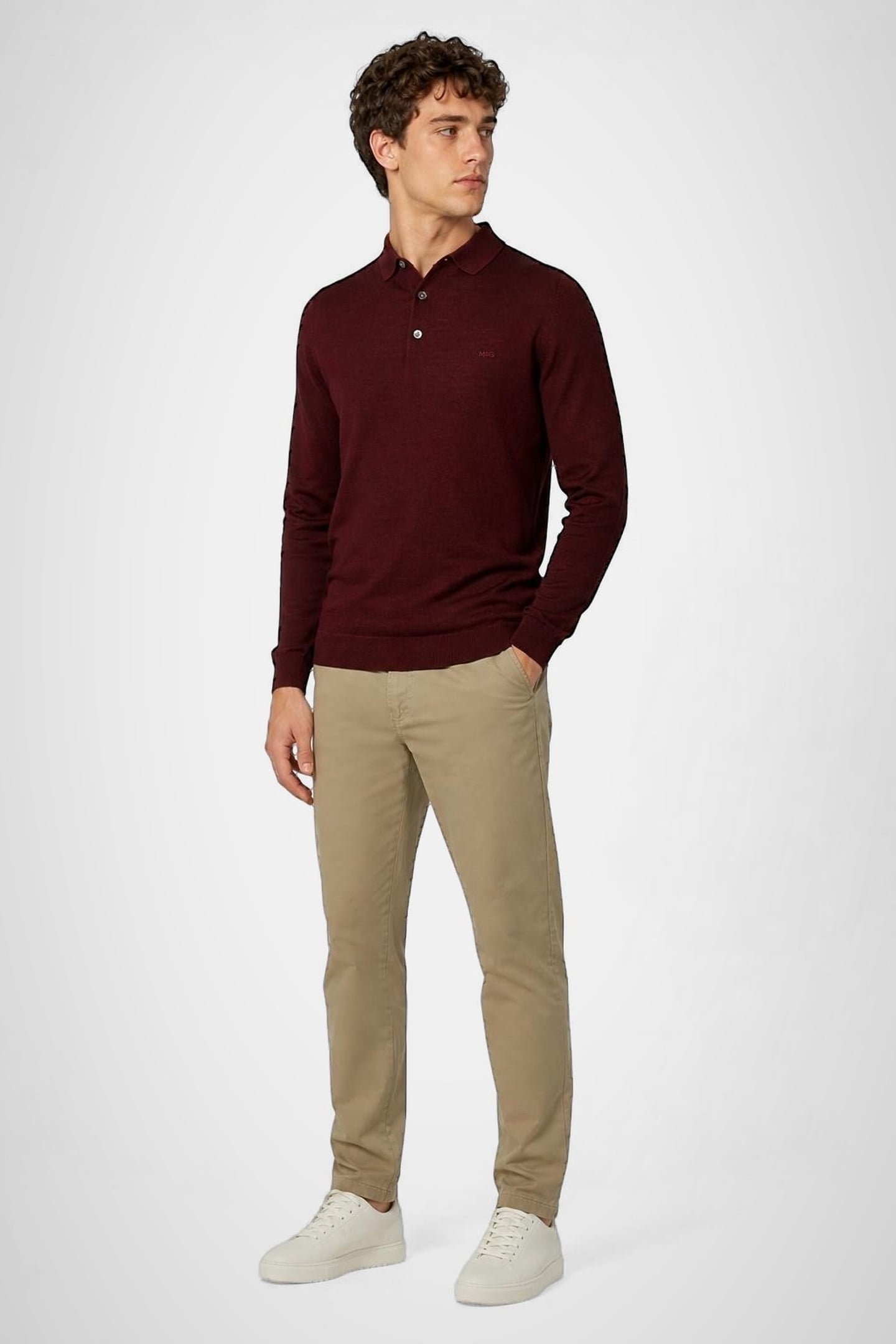 FINE MERINO L/S POLO BURGUNDY 1