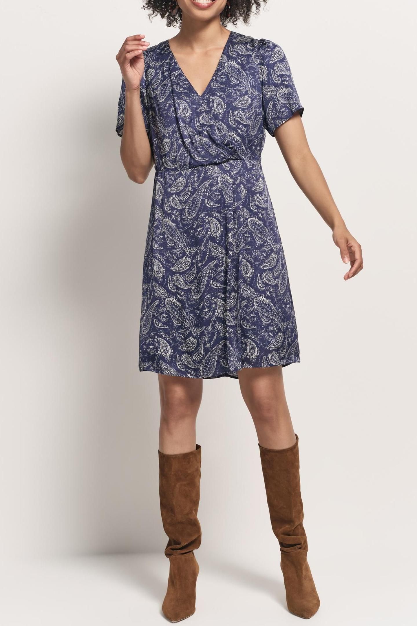 RIANE - BLUE CASHMERE DRESS WITH DRAPED EFFECT 3