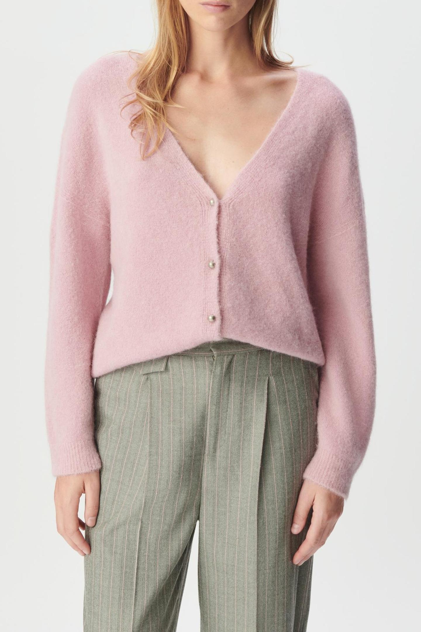 PINK FINE KNIT BACK/FRONT REVERSIBLE CARDIGAN 1