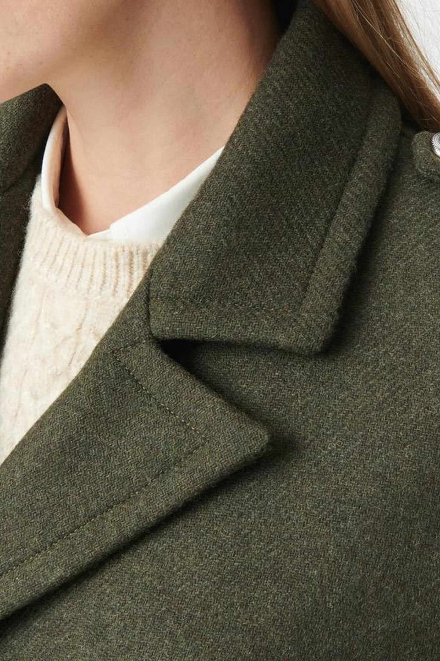KHAKI LONG PEA COAT WITH ENGRAVED BUTTONS 6