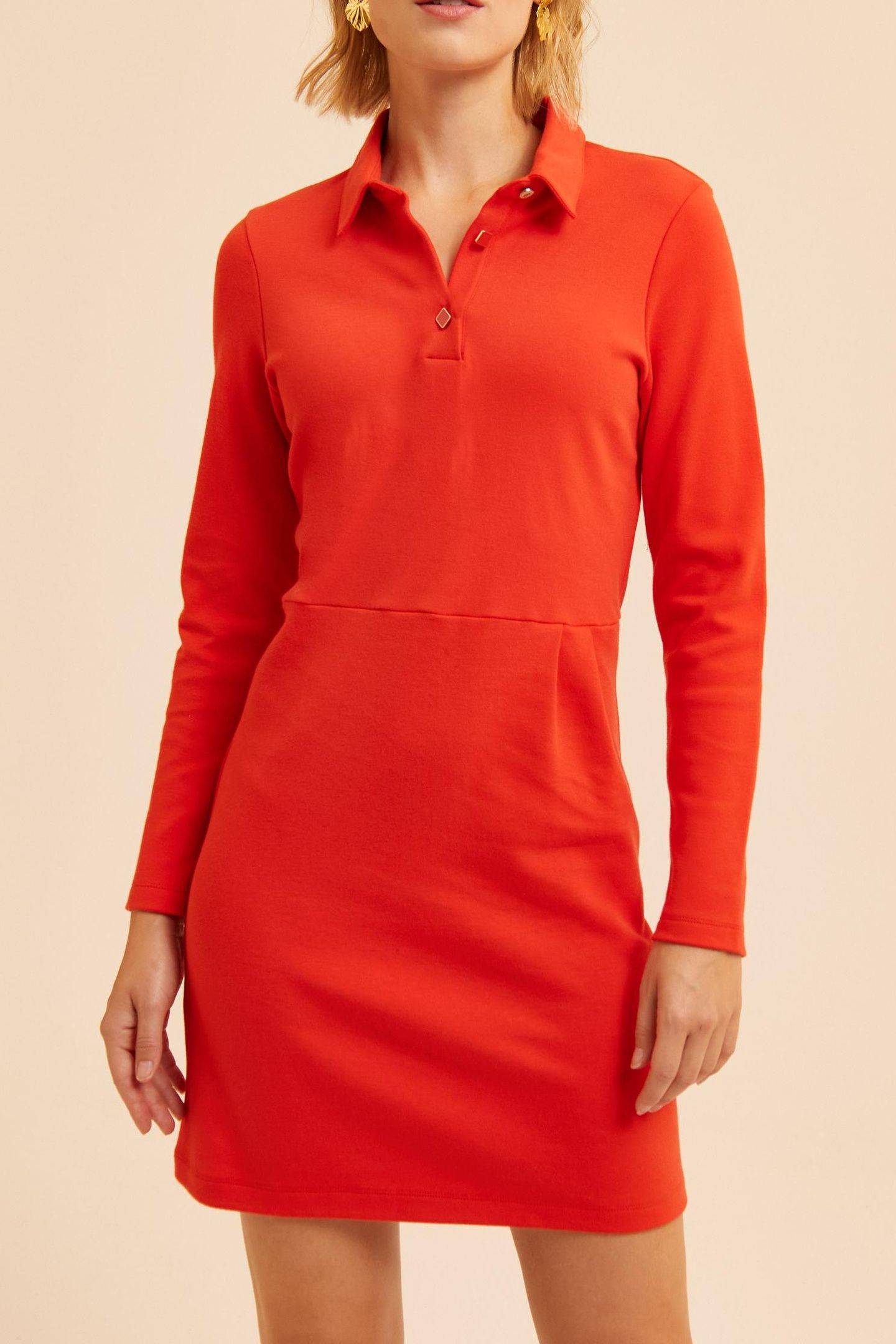 RED KNIT DRESS WITH SHIRT COLLAR 1