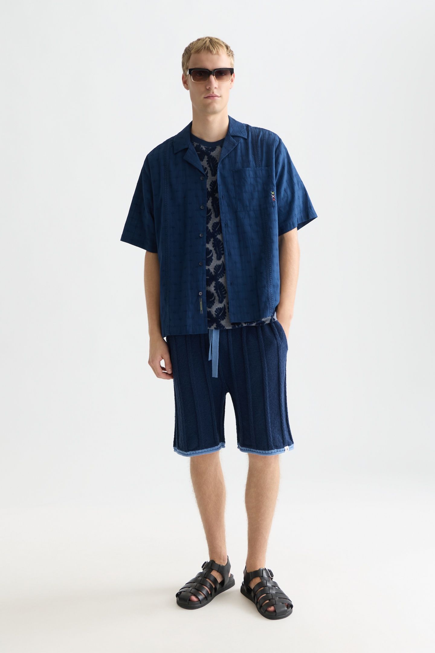 EMBROIDERED STRUCTURED RELAXEDFIT SHORTSLEEVED SHIRT NAVY 3