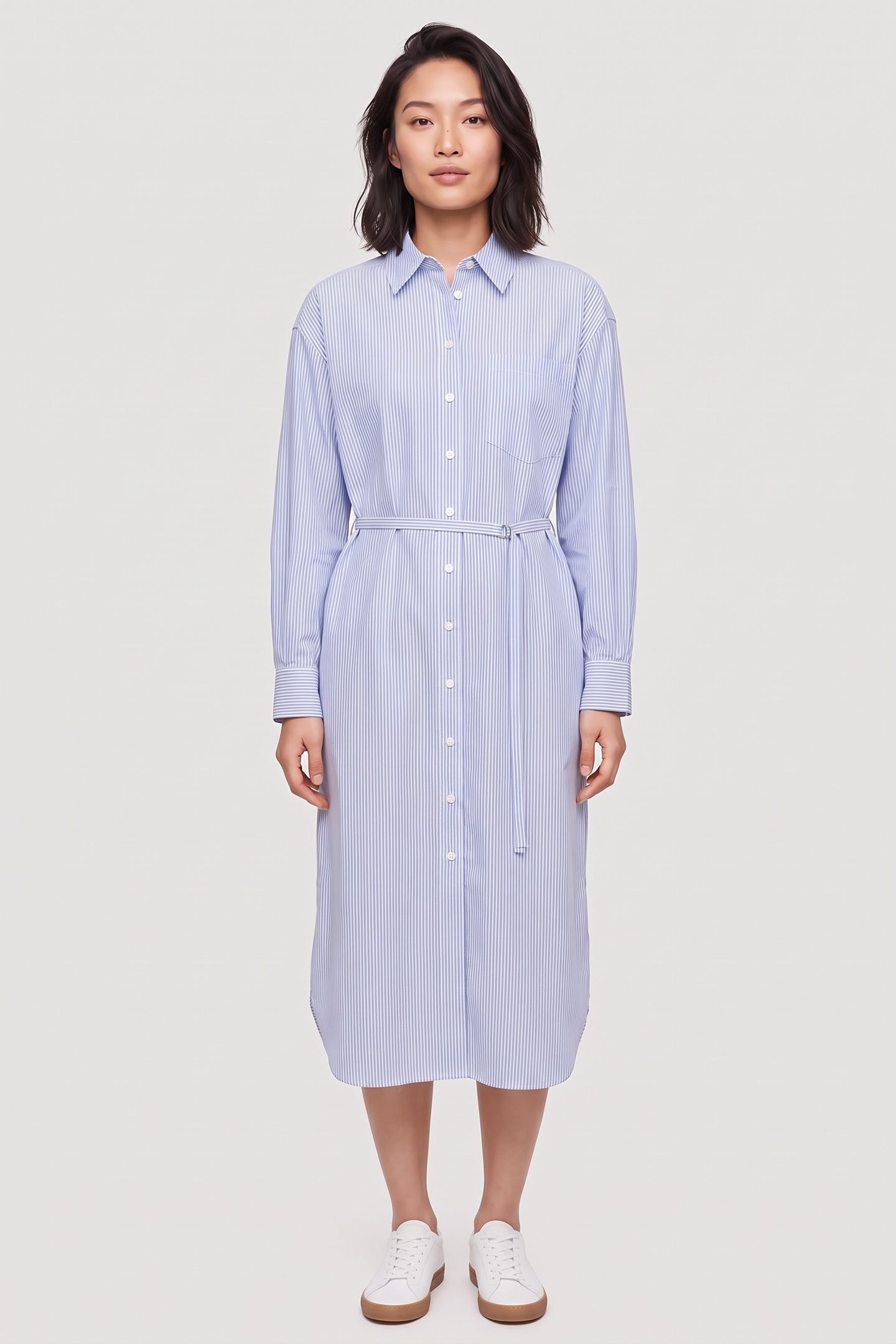 POPLIN SHIRT DRESS WHITE AND BLUE STRIPE 1