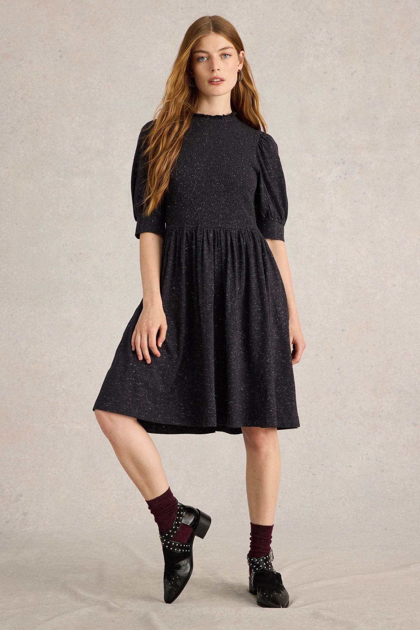 MOLLY SPARKLE JERSEY DRESS CHARC GREY 1