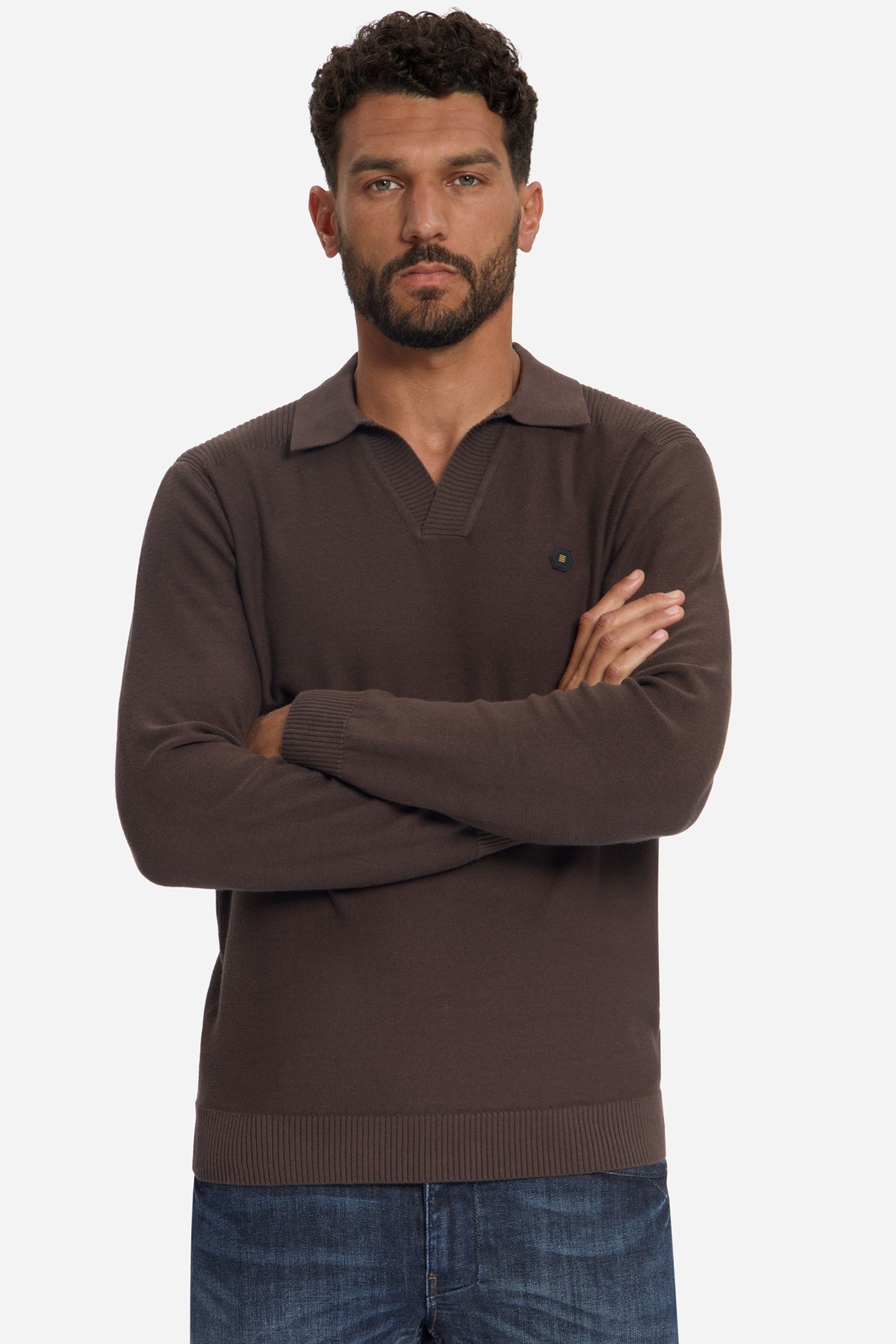 PULLOVER V-COLLAR SHOULDER DETAIL DARK BROWN 6