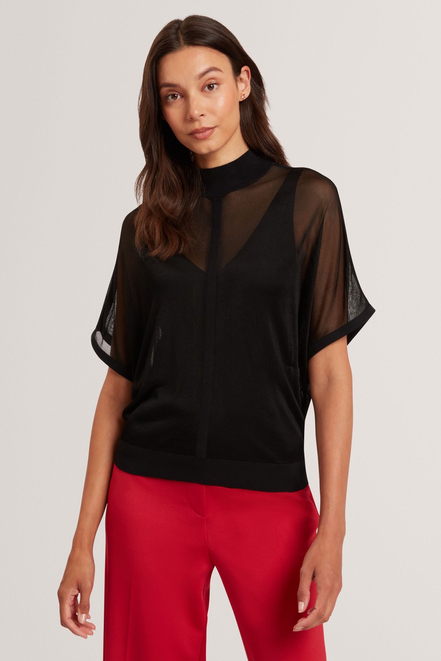KNITTED TOP WITH SHEER DETAILING BLACK 1