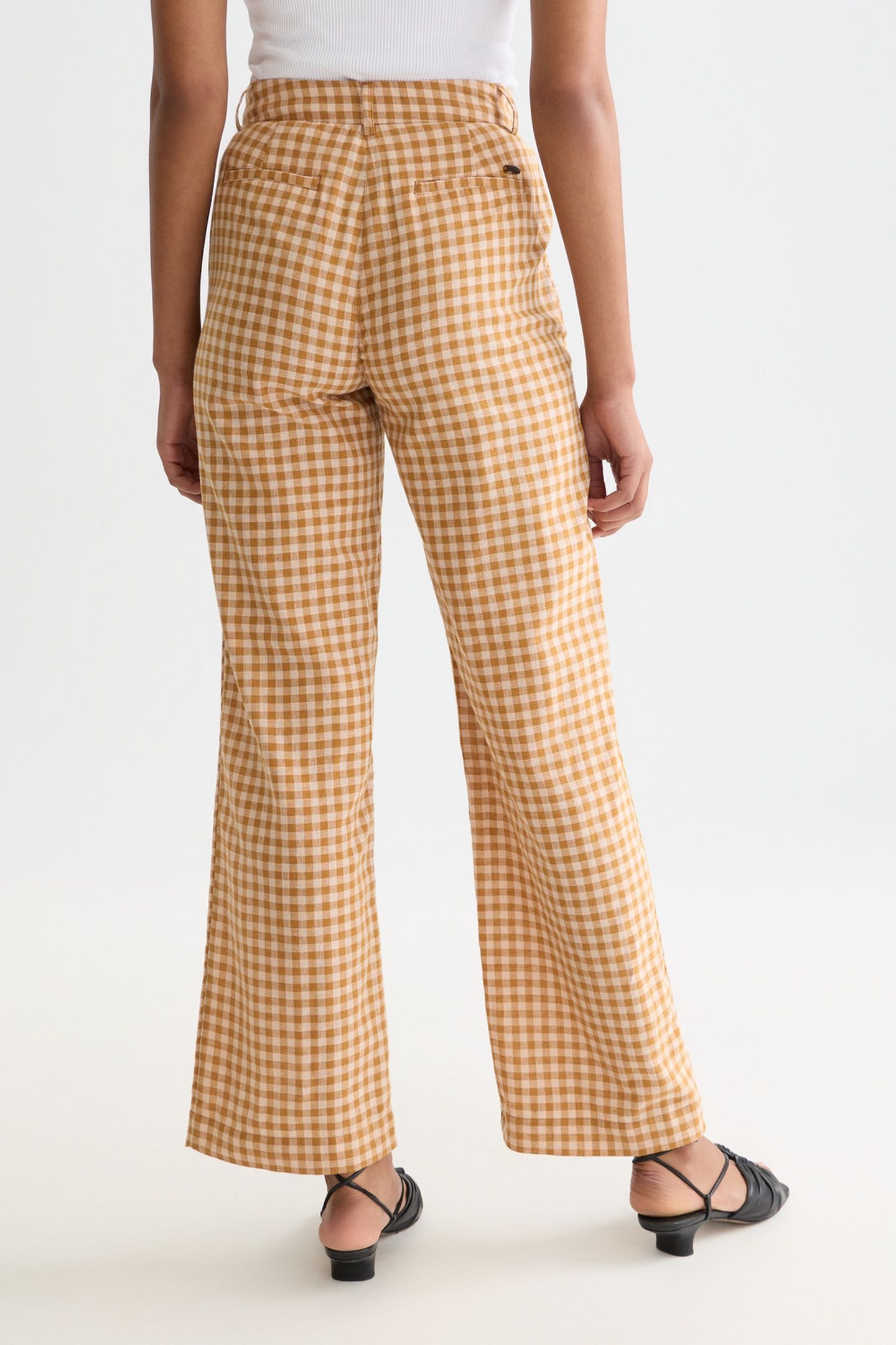 EDIE - LINEN GINGHAM HIGH RISE WIDE LEG PANTS ROSE DUST 2