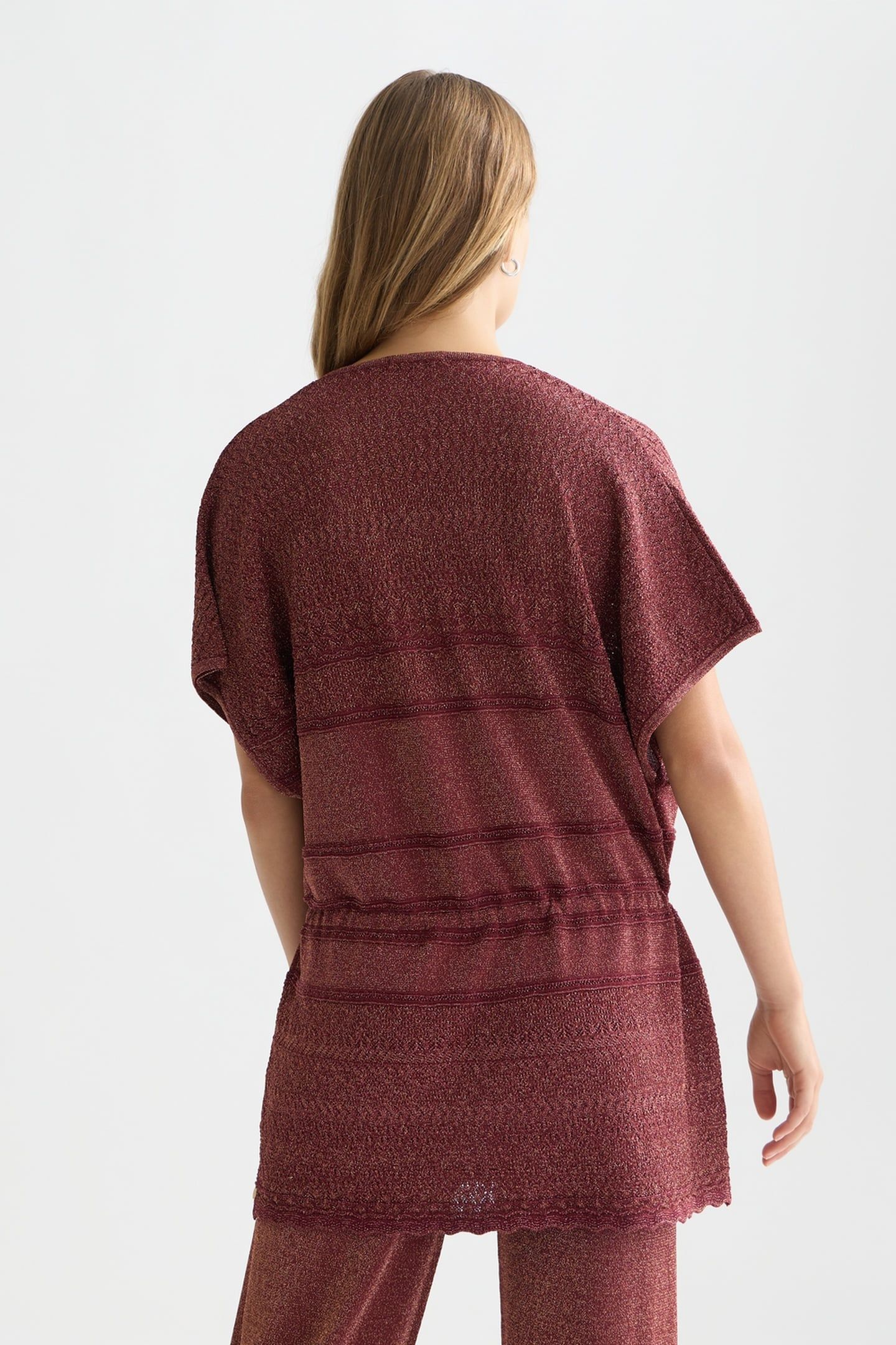 METALLIC POINTELLE KNITTED TUNIC BURNT HENNA 2
