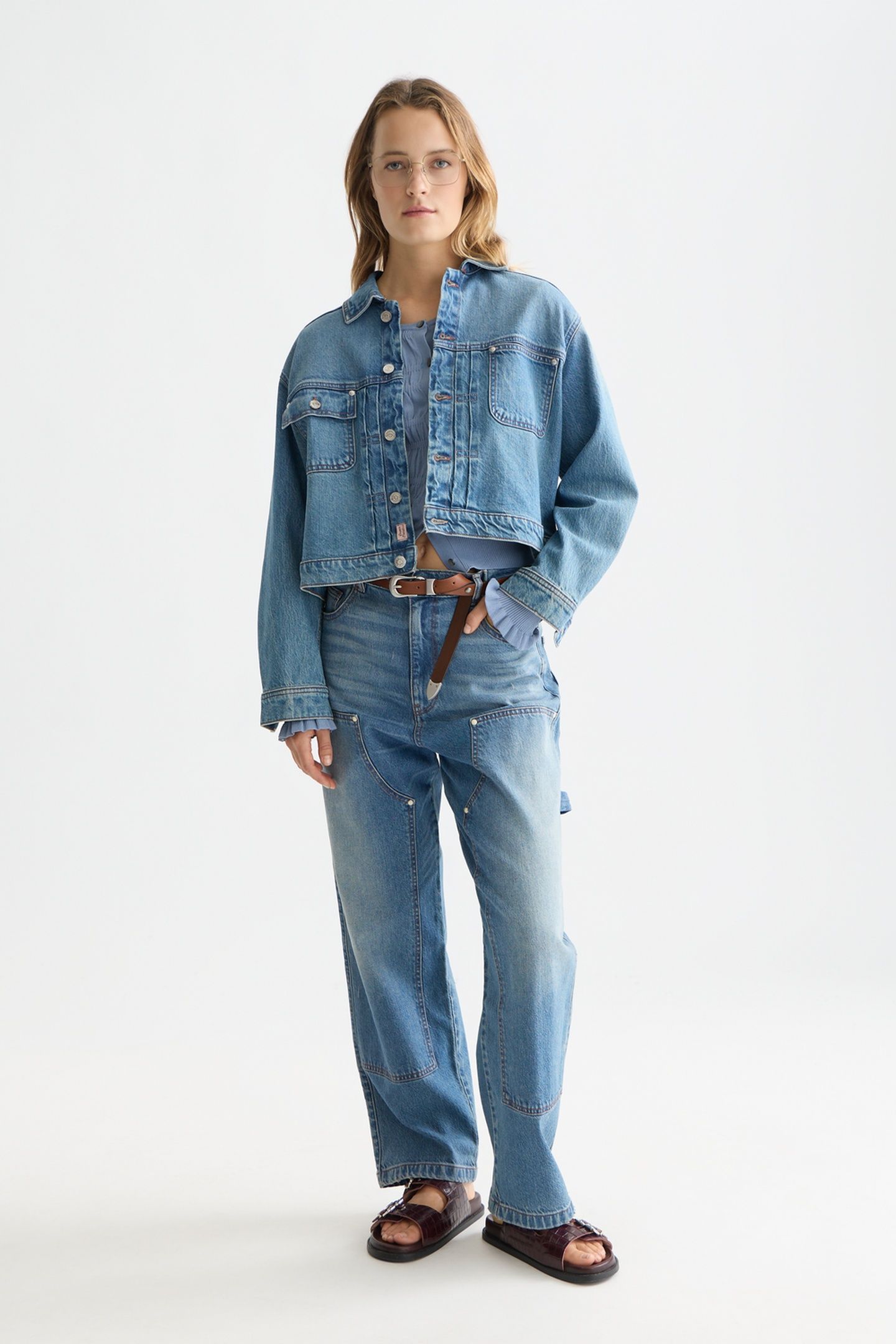 PLEAT FRONT DENIM TRUCKER JACKET CATCH THE SUN 3