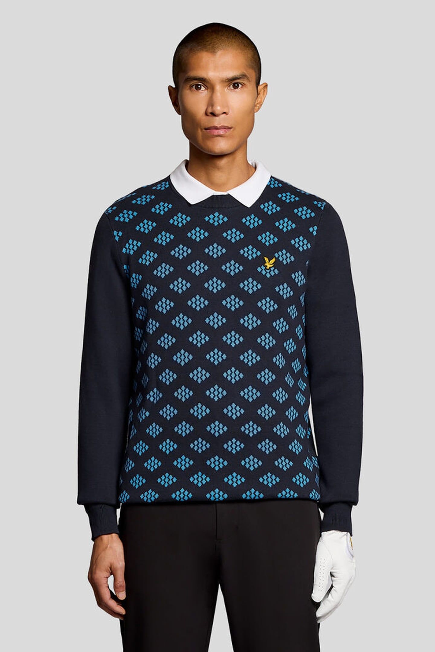 GOLF CREW NECK COTTON ARGYLE JUMPER DARK NAVY 1