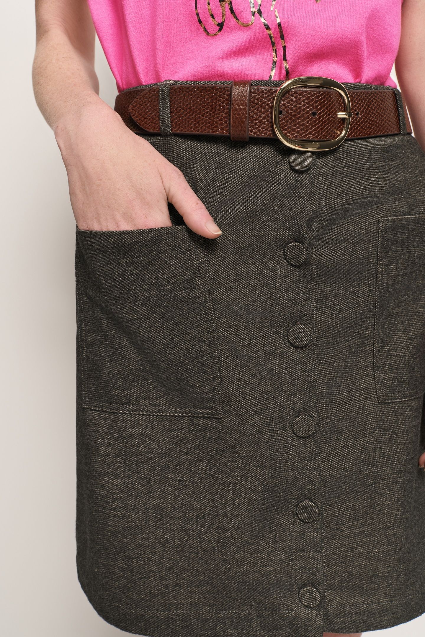 JACINTA - GREY FAUX PLAIN BUTTONED SUIT SKIRT 4