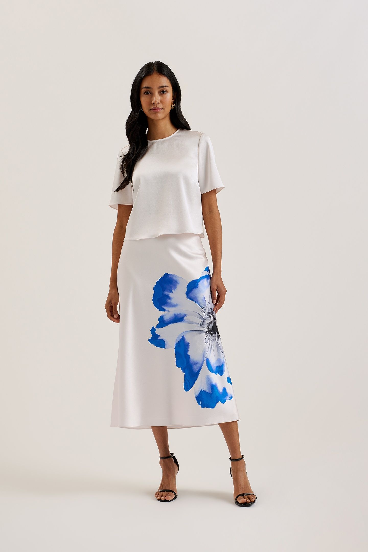 WMS LEELIA PRINTED MIDI BIAS CUT SKIRT IVORY 1