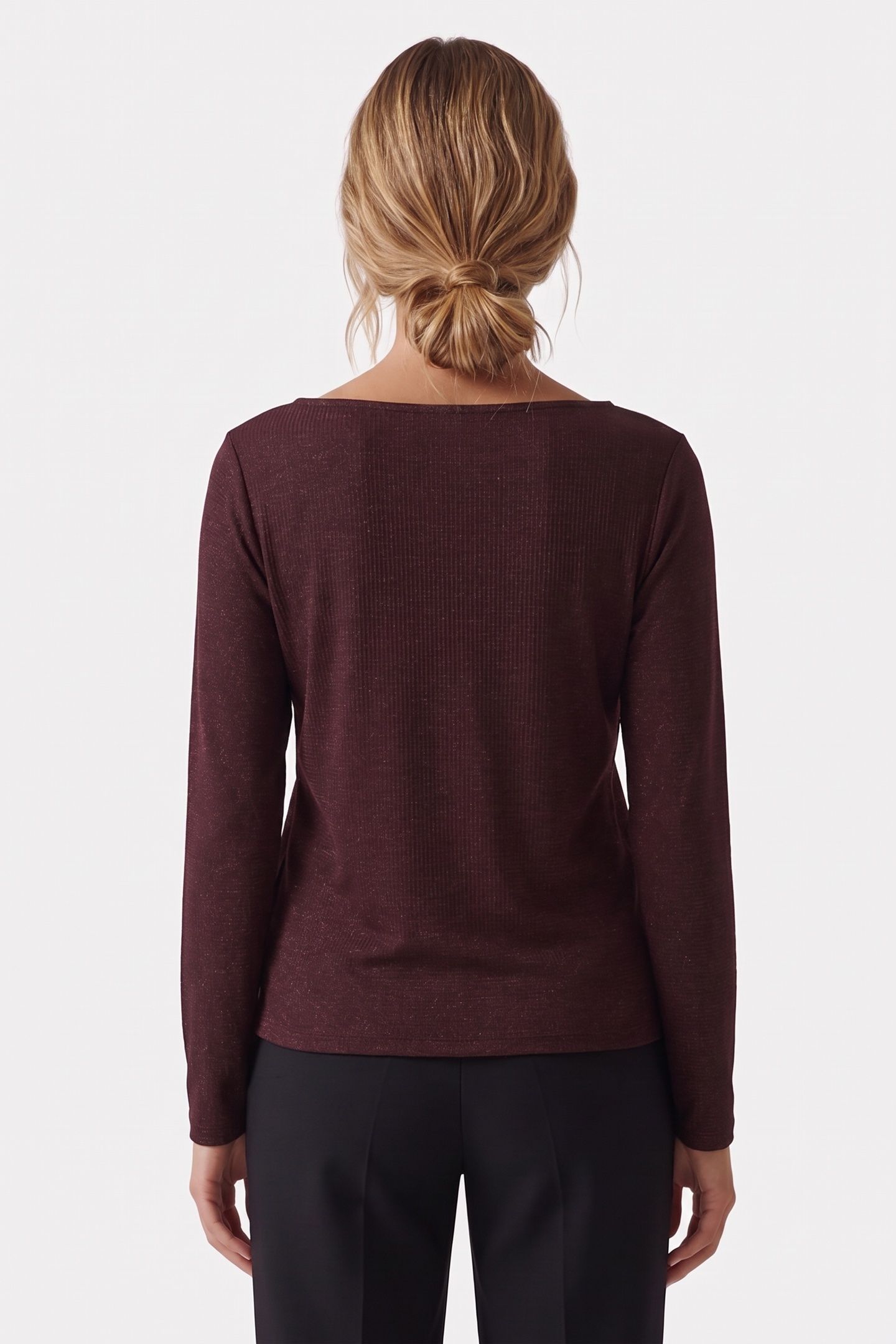 MAFALDINA - BROWN T-SHIRT WITH THIN SEQUINED STRIPES 2