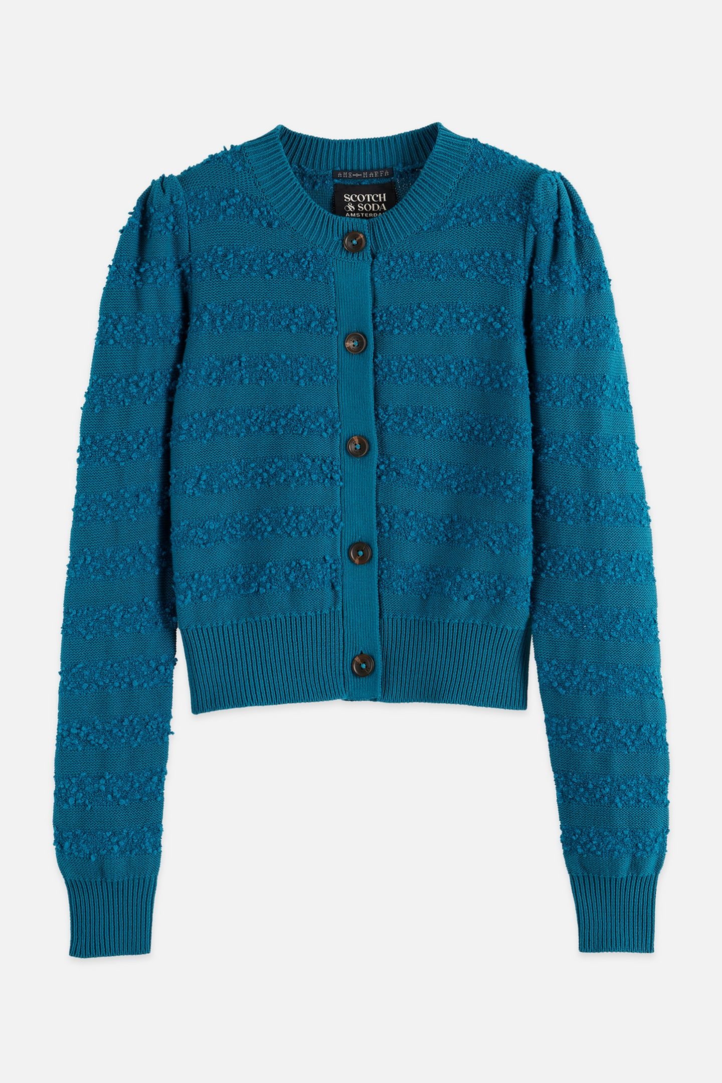 BOUCLÉ STRIPE CREW NECK CARDIGAN DEEP LAGOON 4