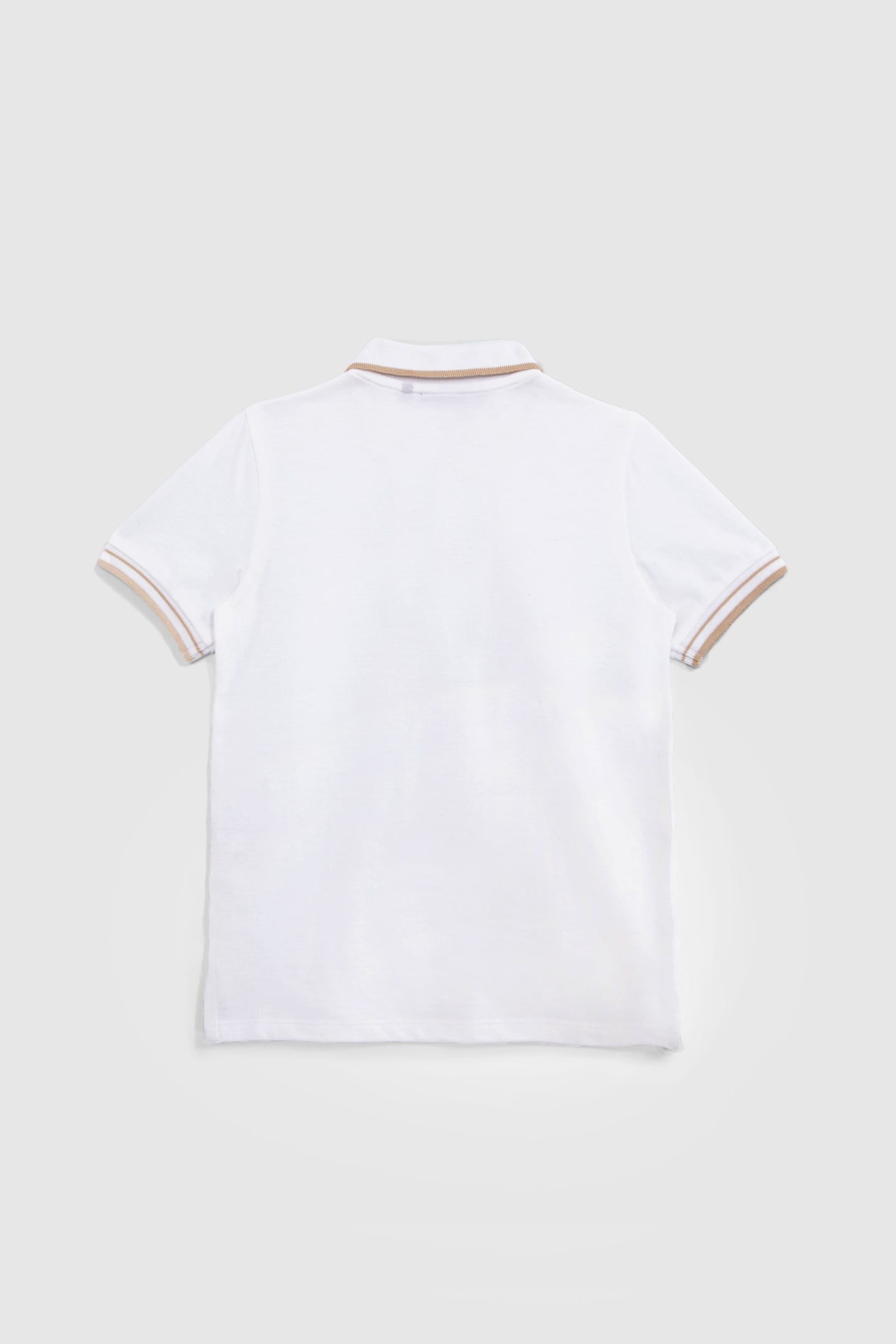 BOYS’ WHITE COTTON POLO SHIRT WITH STRIPED RIBBING 2