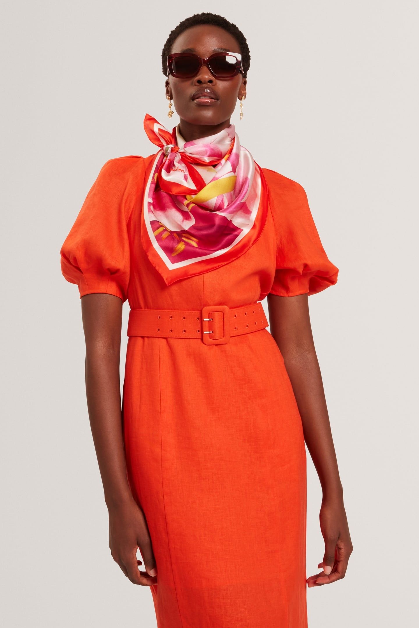 FLORAL BLOOM SILK SQUARE SCARF RED 2