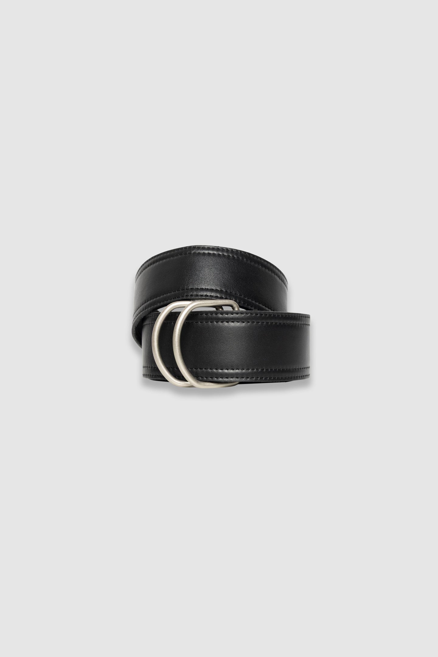 BLACK LEATHER DRESS BELT WITH DOUBLE RINGS 1