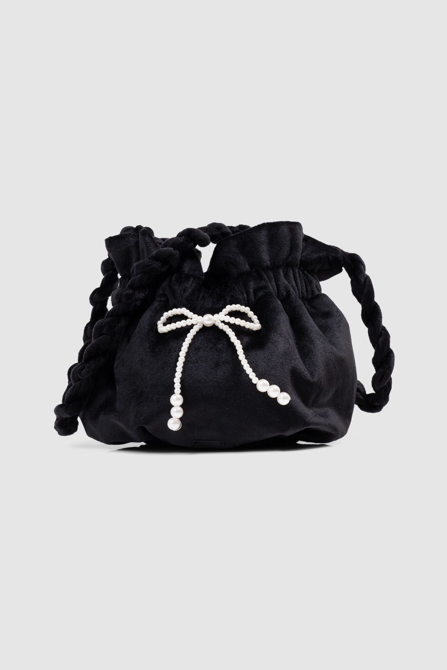 GIRLS’ BLACK PANNE VELVET BUCKET BAG 1