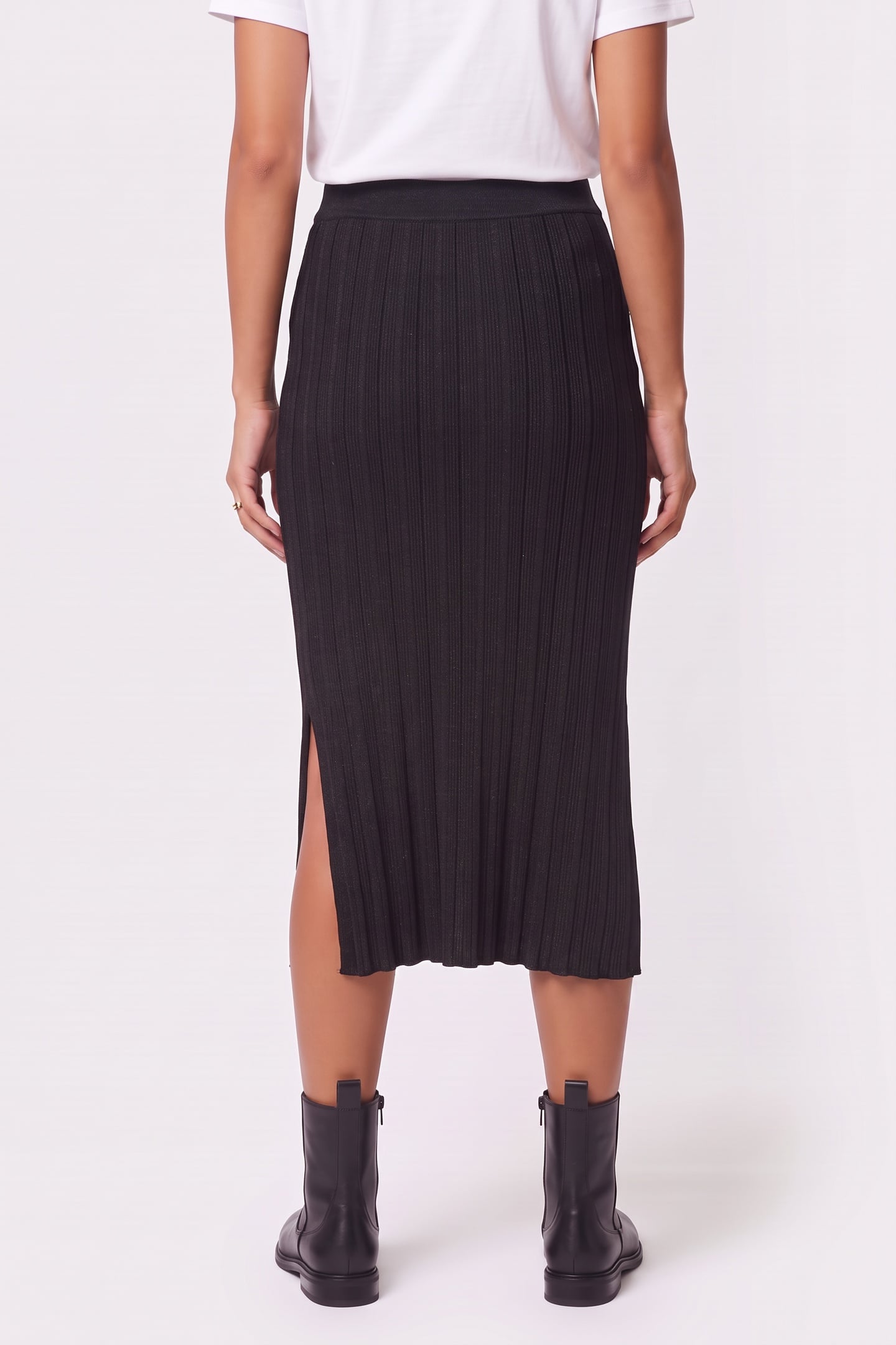 METALLIC RIBBED KNIT SKIRT BLACK 2