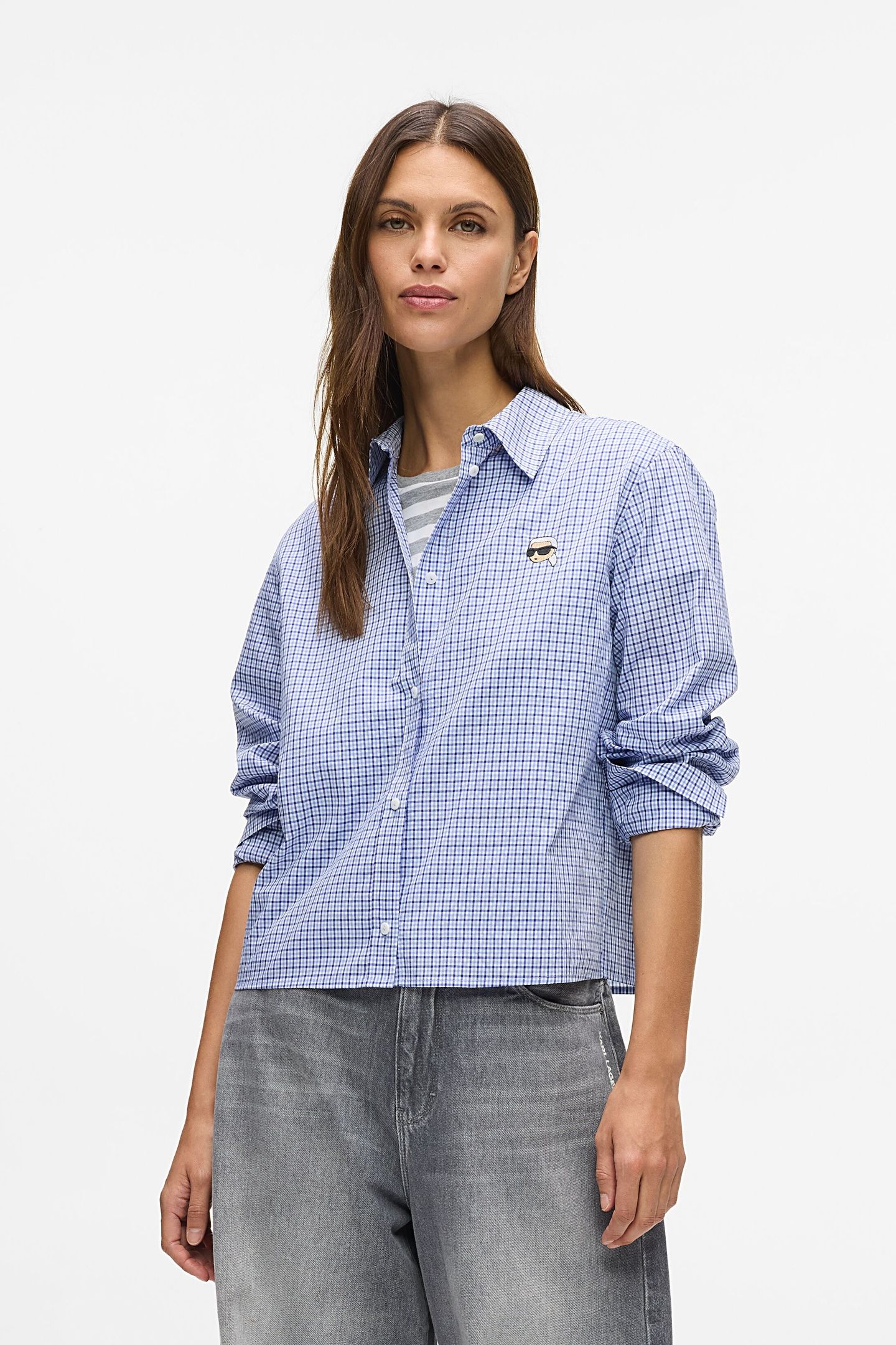IKON CHECK BLOUSE CHECK KENTUCKY BLUE WHITE 1