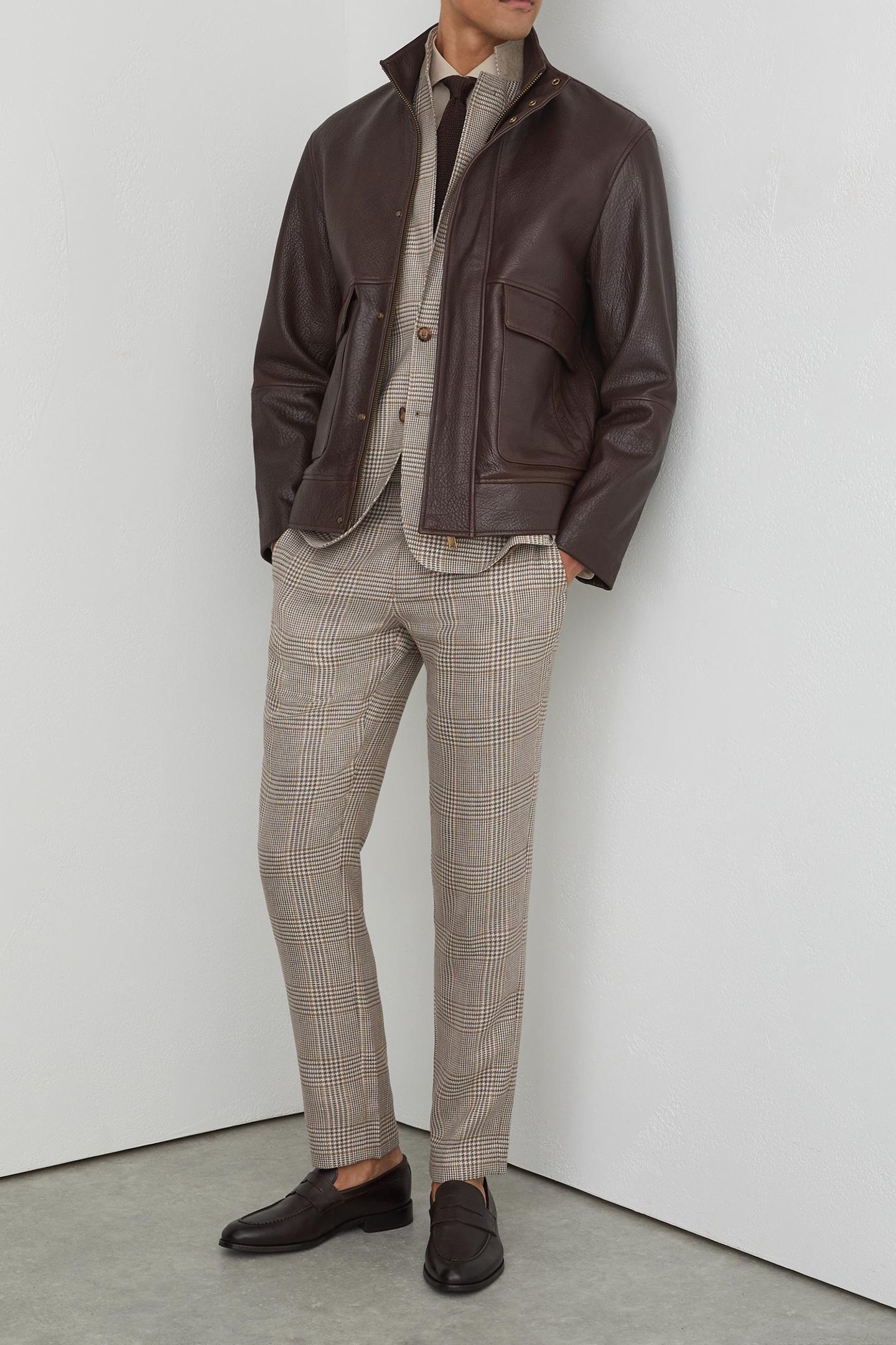 SB 2B NOTCH PRINCE OF WALES CHECK BLAZER OATMEAL BROWN 4