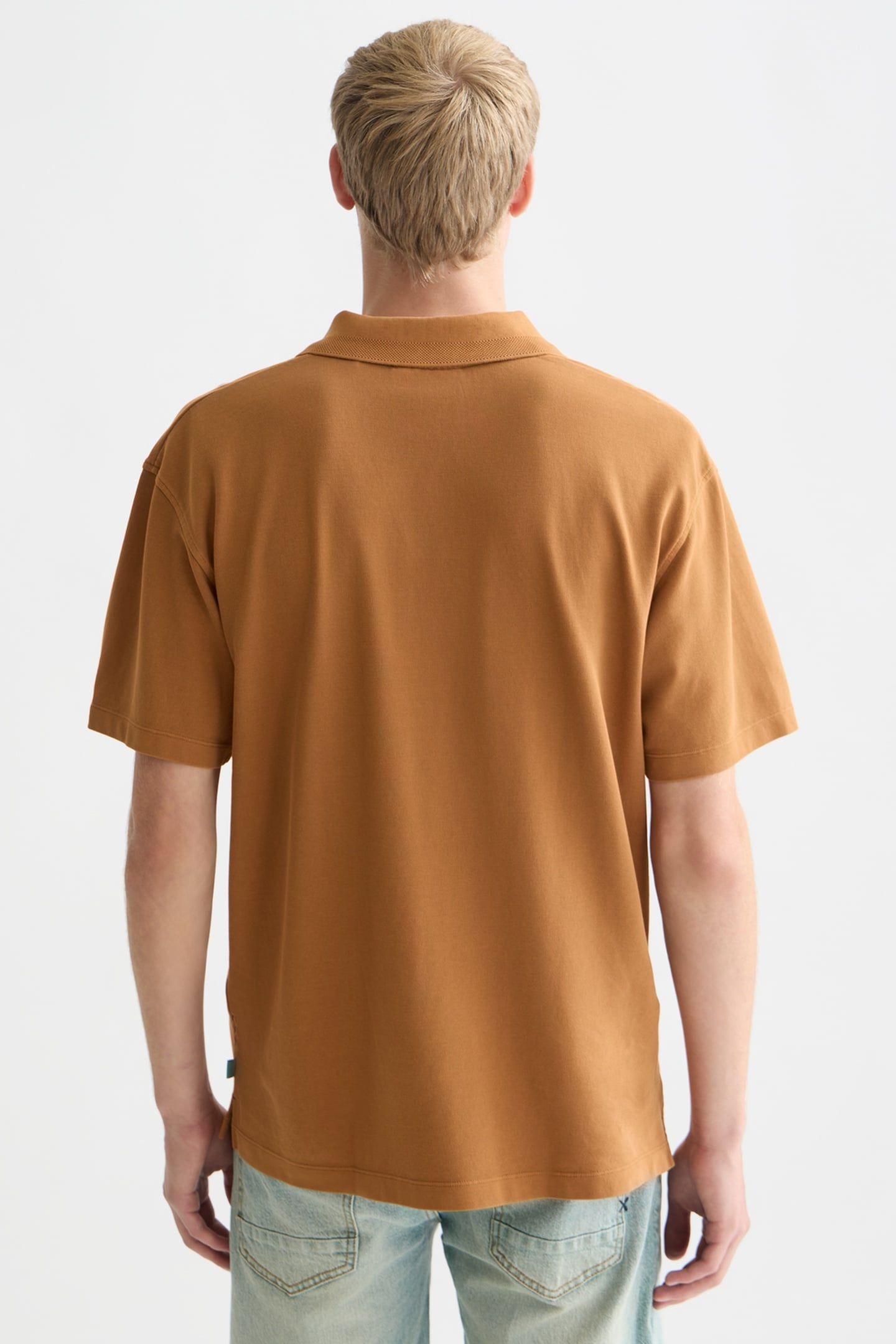 3 CROSSES PIQUE RELAXEDFIT GARMENTDYED POLO MEDIUM BROWN 2