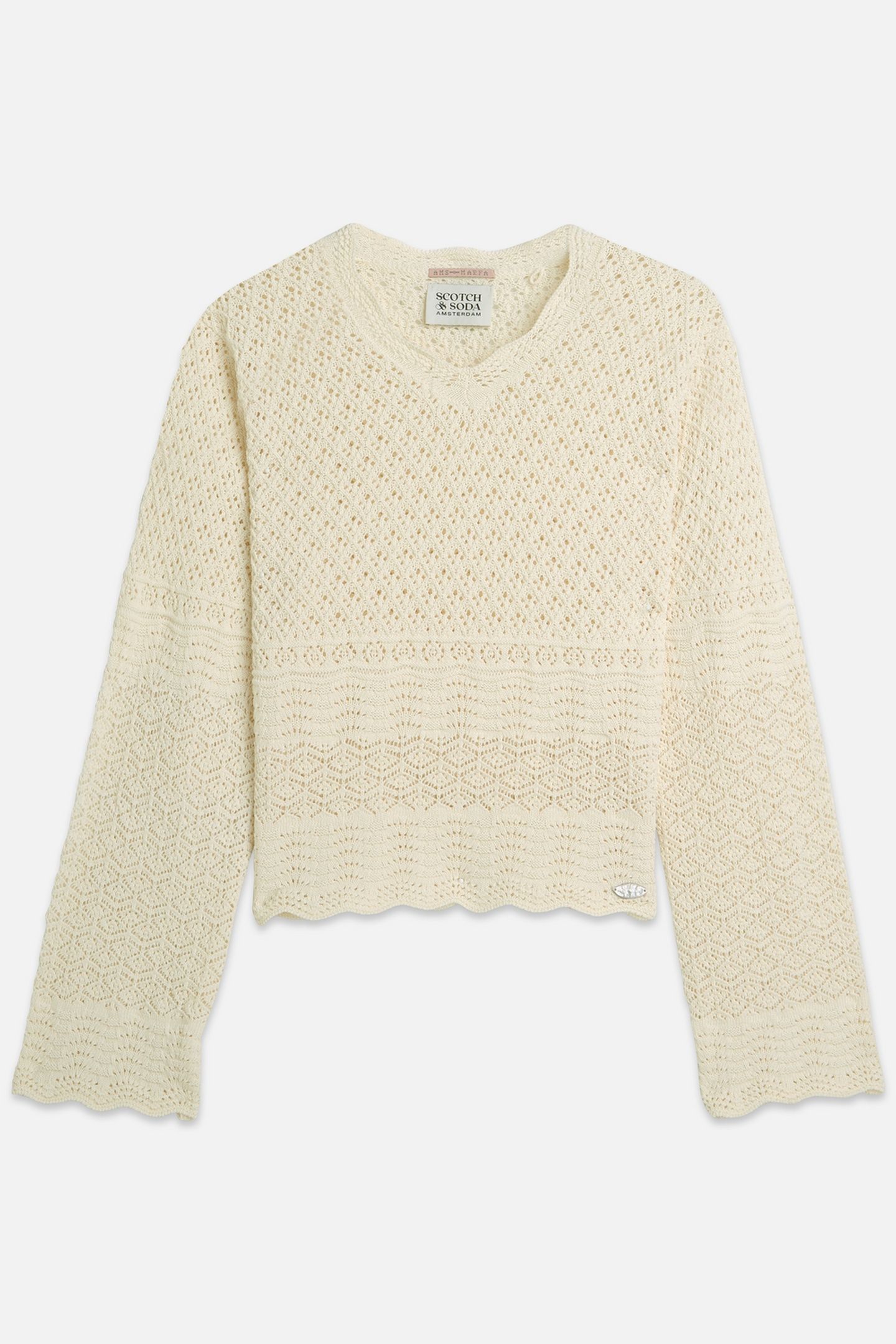 POINTELLE STITCH V NECK PULLOVER EGGNOG 4
