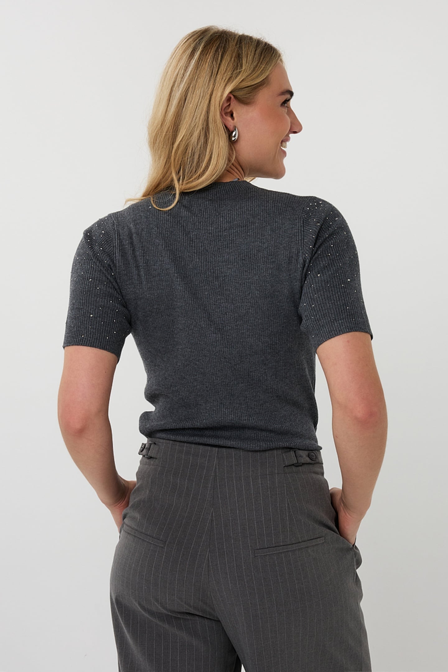 TOP RIB S/SLVE STUDS DARK GREY MELANGE 3