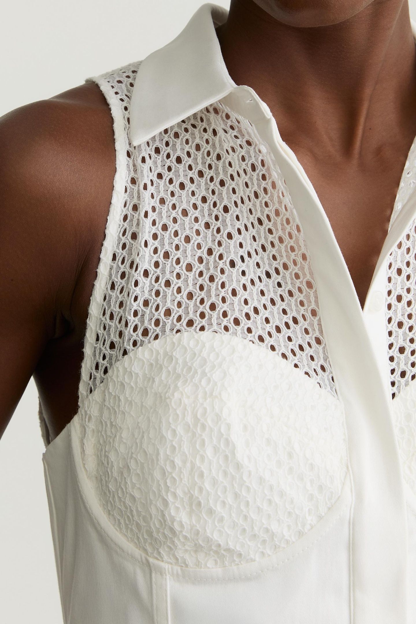 LACE DETAIL SLEEVELESS MIDI DRESS IVORY 6