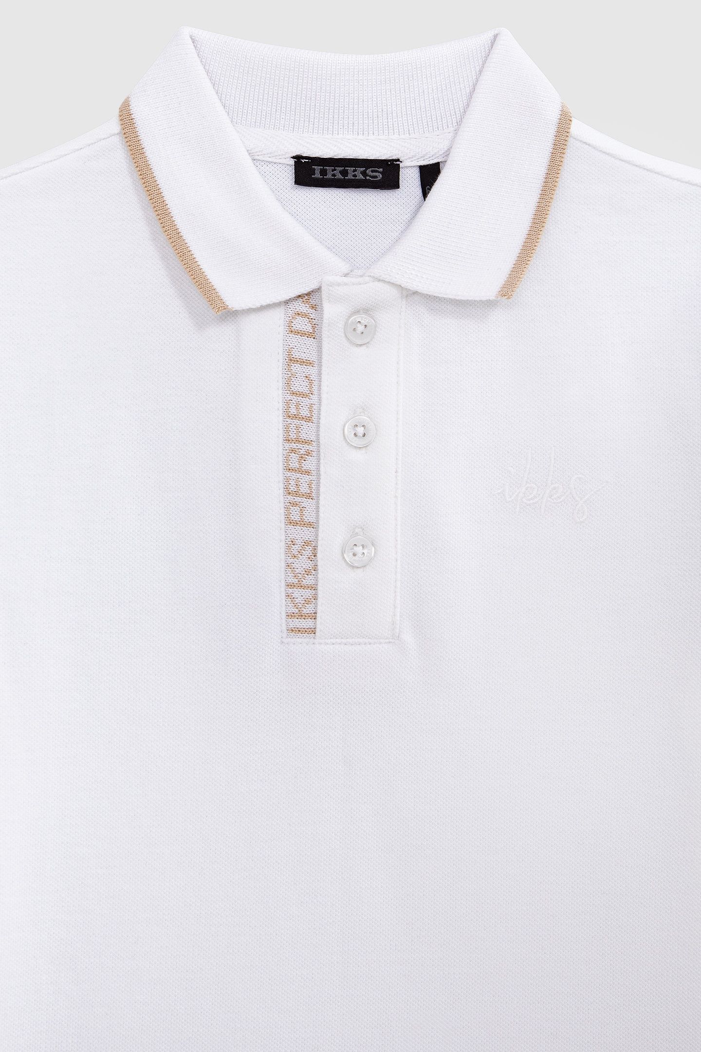 BOYS’ WHITE COTTON POLO SHIRT WITH STRIPED RIBBING 3