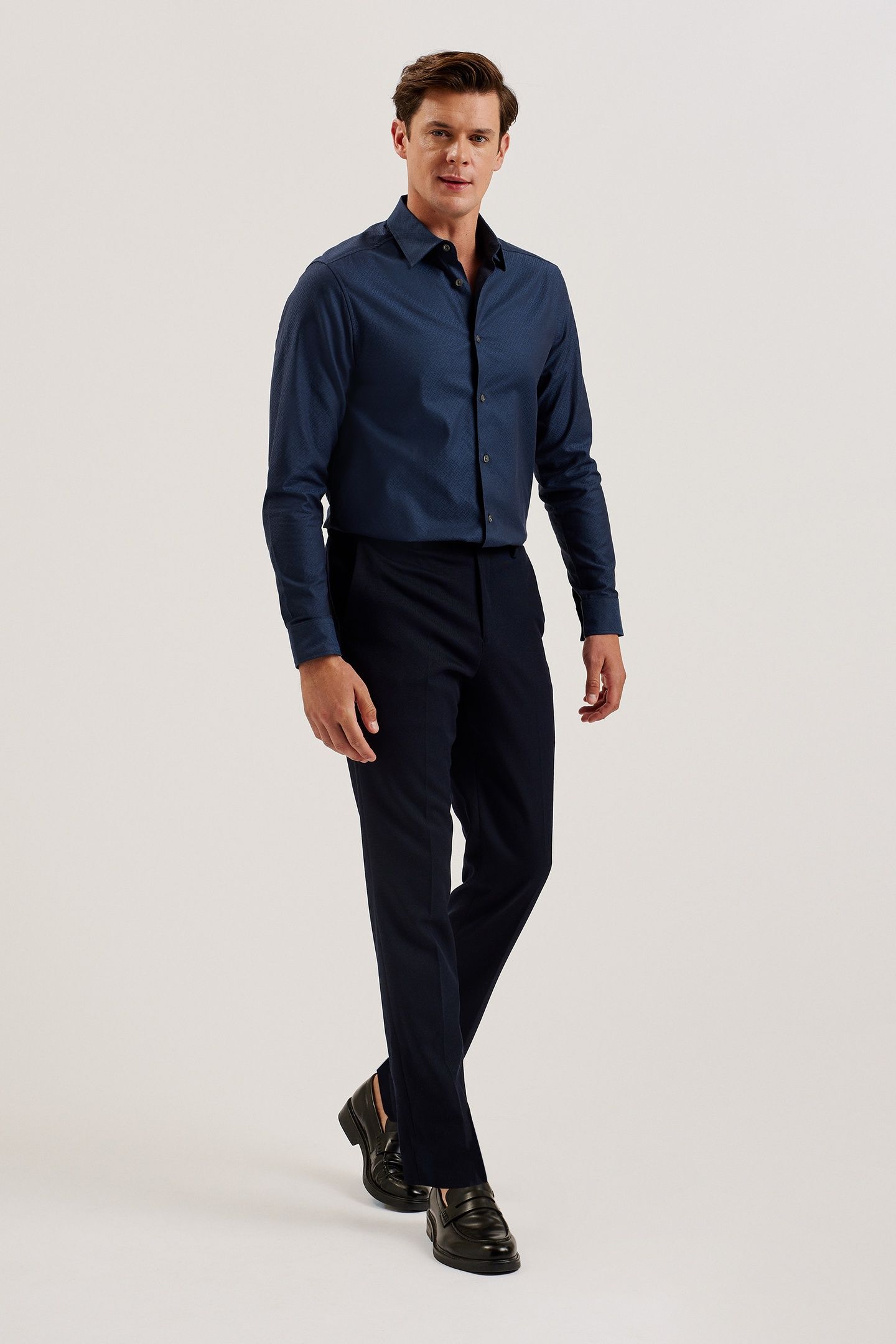 ANSHIL LS REGULAR JACQUARD SHIRT NAVY 1