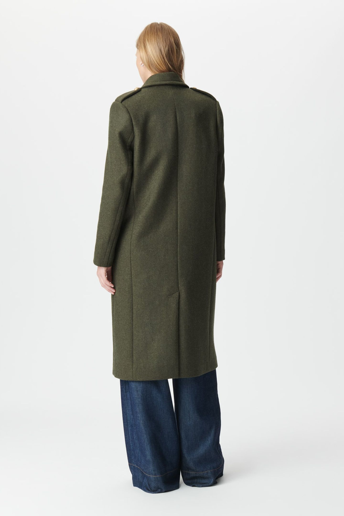KHAKI LONG PEA COAT WITH ENGRAVED BUTTONS 2
