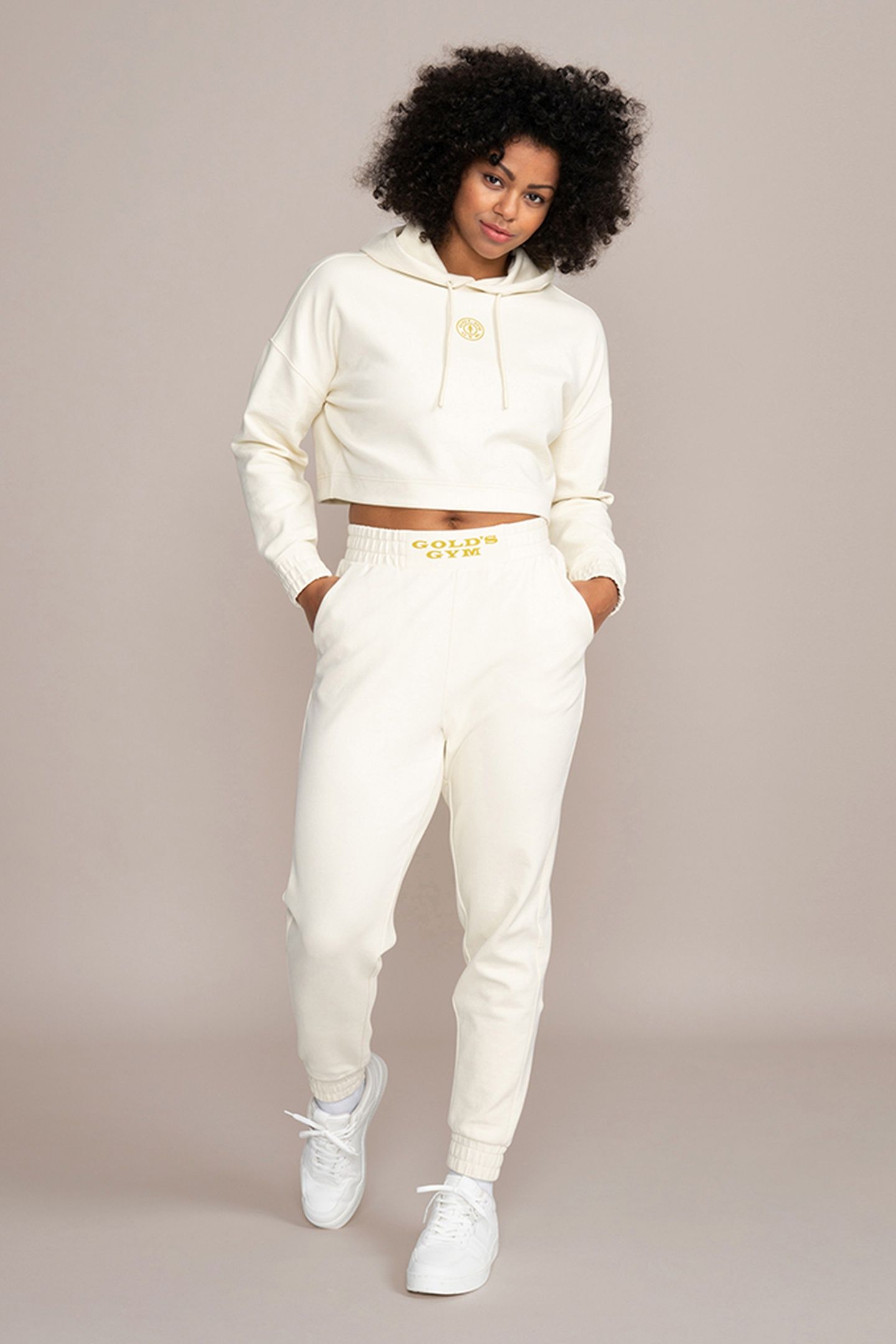 LADIES CROPPED HOODIE RUBBER PRINT OFF-WHITE 2