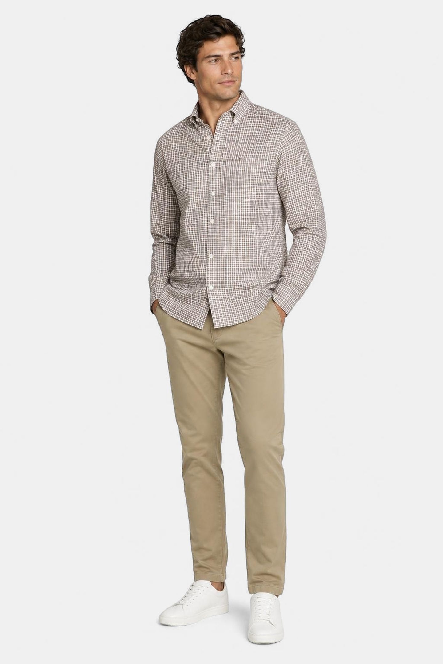 STRETCH OXFORD CHECK SHIRT CHOCOLATE BROWN 1