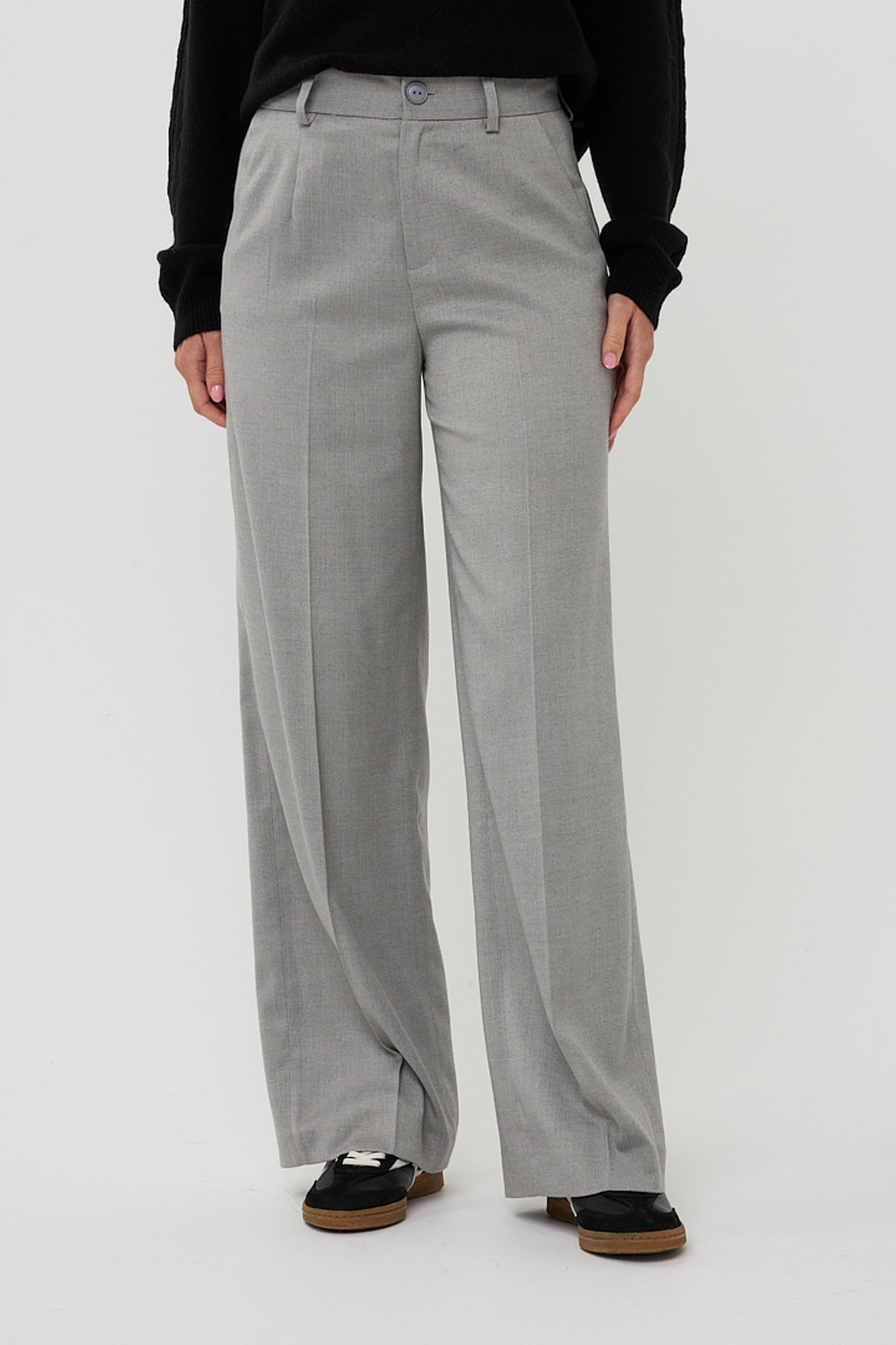 TROUSERS WIDE LEG LUREX LIGHT GREY MELANGE 1