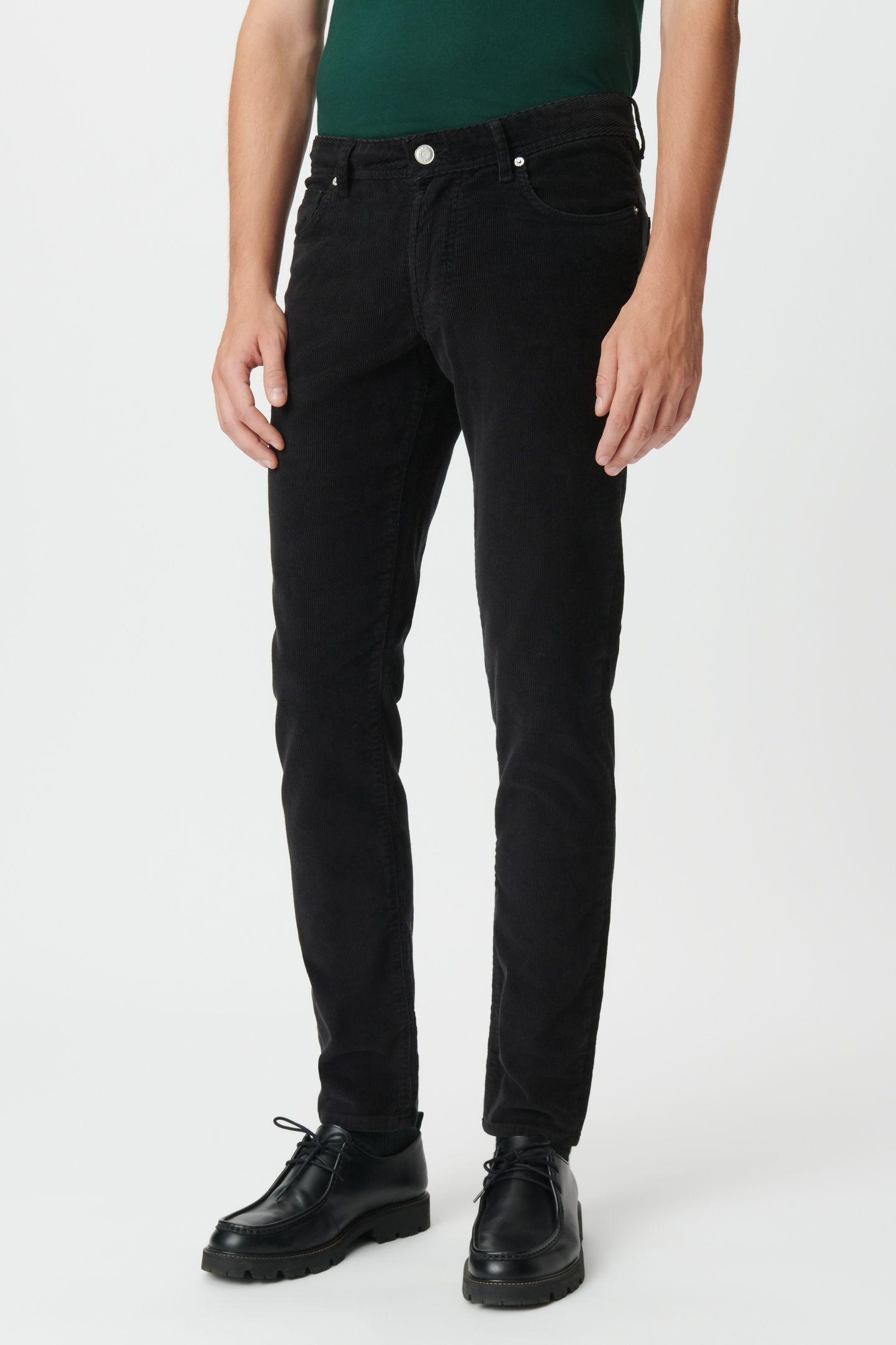 BLACK NEEDLECORD SLIM TROUSERS 1