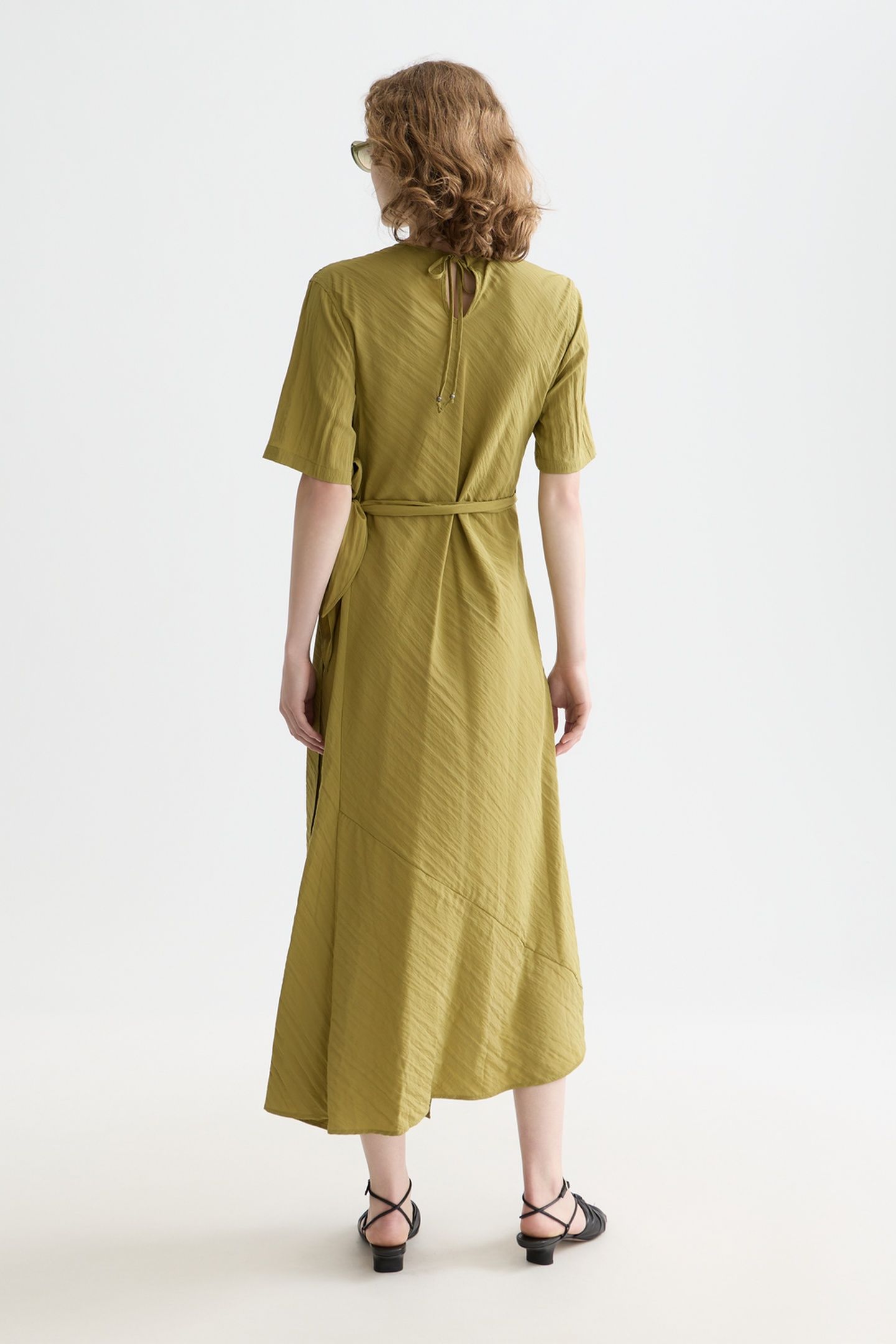 TIE WRAP MIDI DRESS GREEN MOSS 2