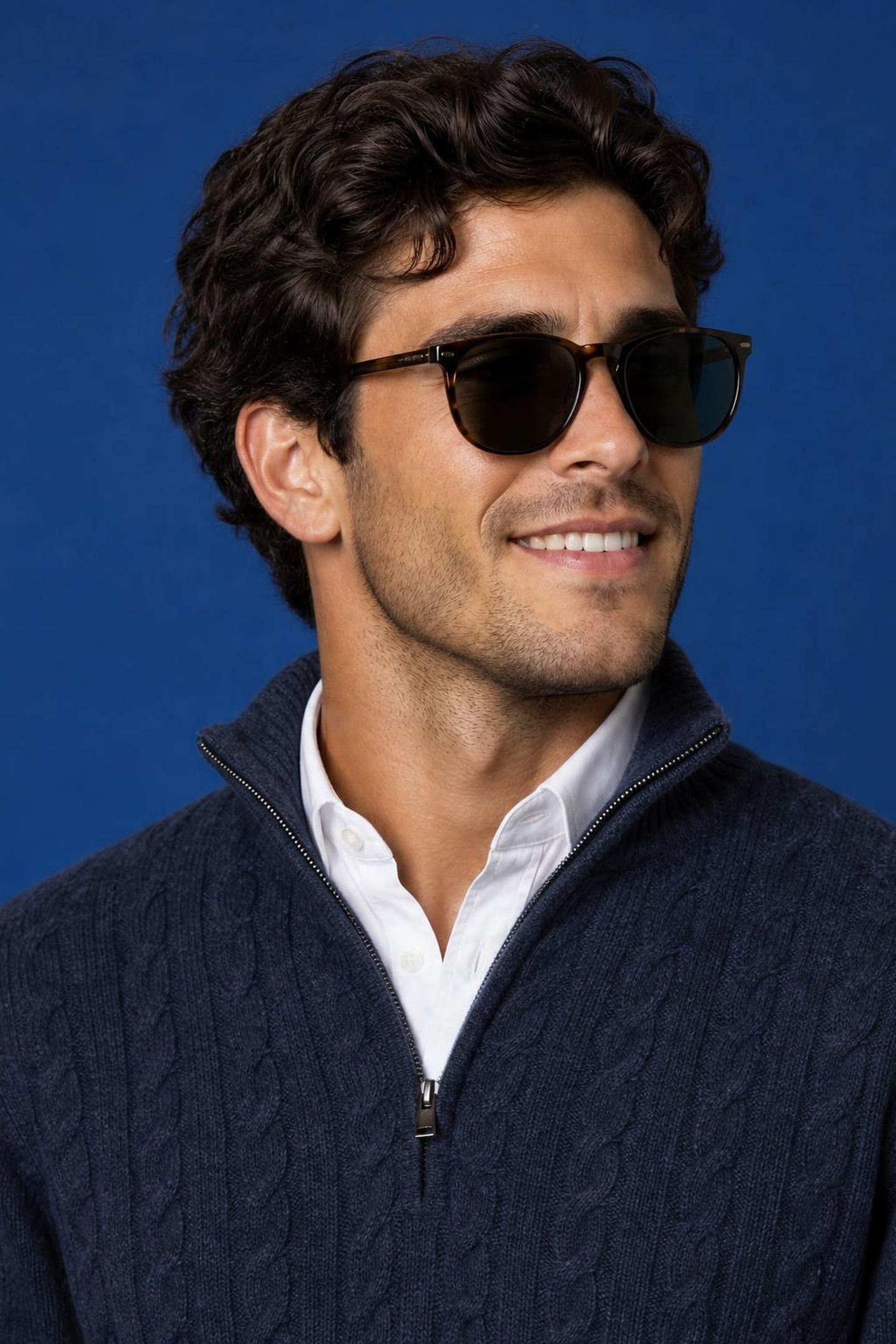 CABLE ZIP MOCK SWEATER NAVY 5