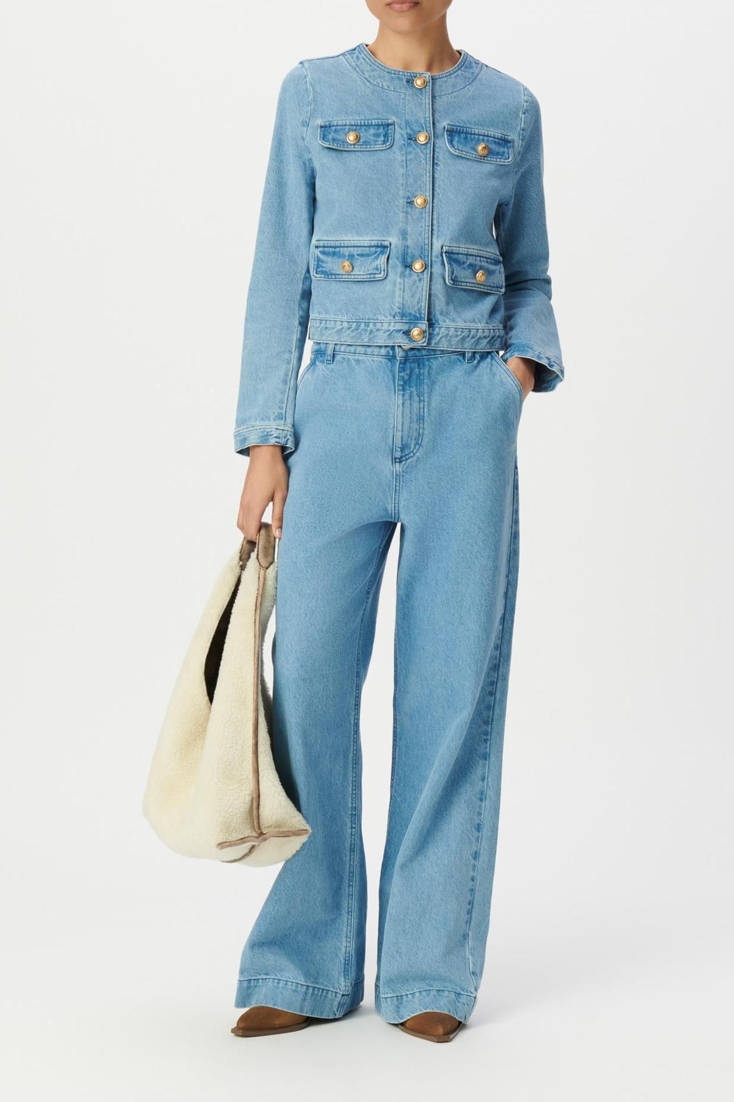 BLUE WATERLESS DENIM COLLARLESS JACKET 3