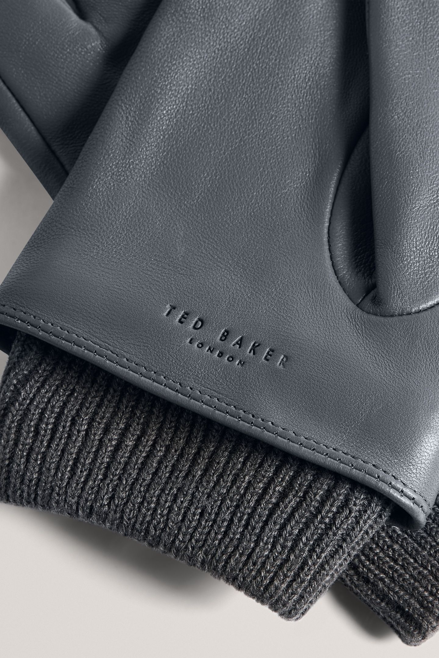 LEATHER GLOVES WITH RIBBED CUFF GREY 3