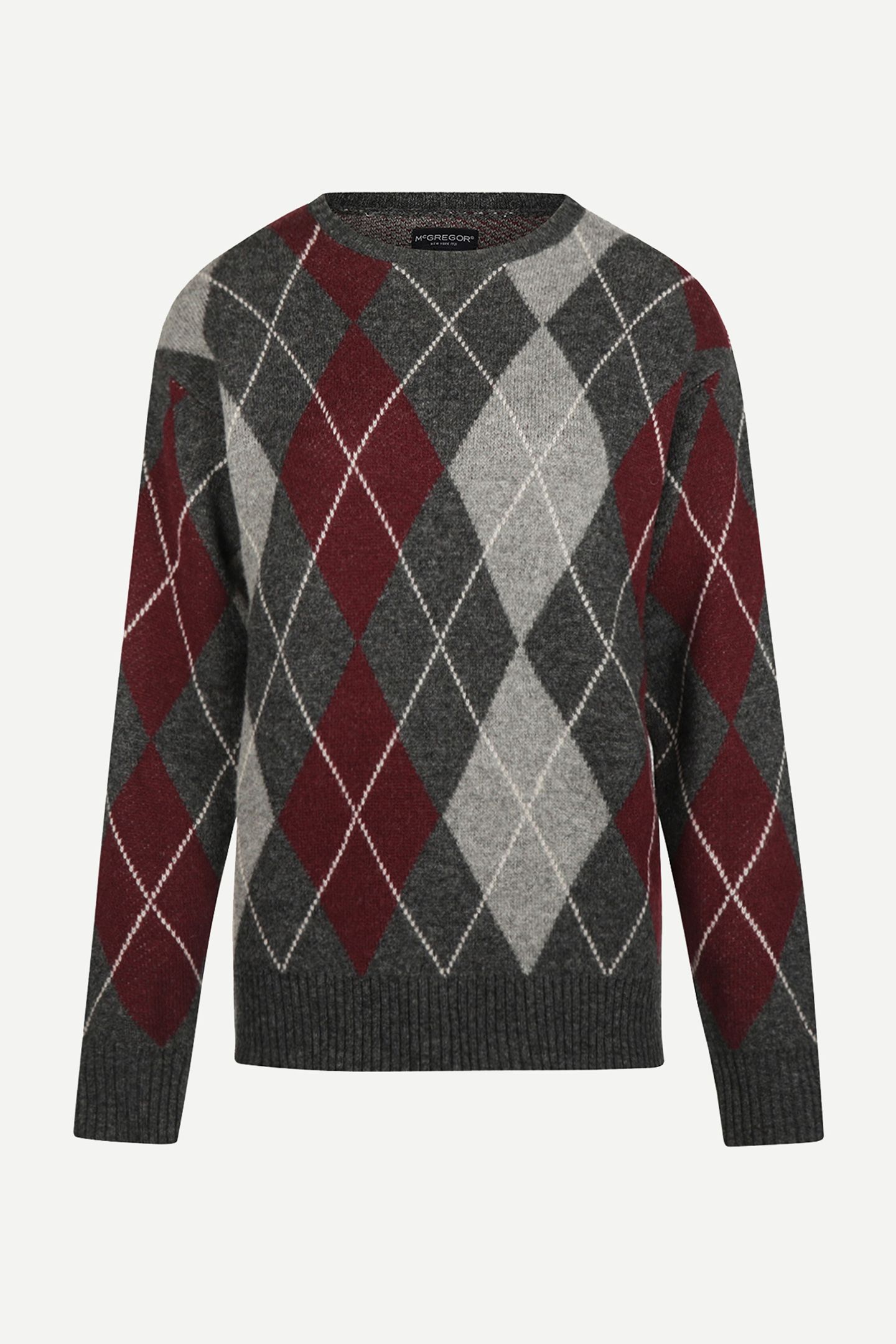ARGYLE C-NECK SWEATER DARK GREY MELANGE 2