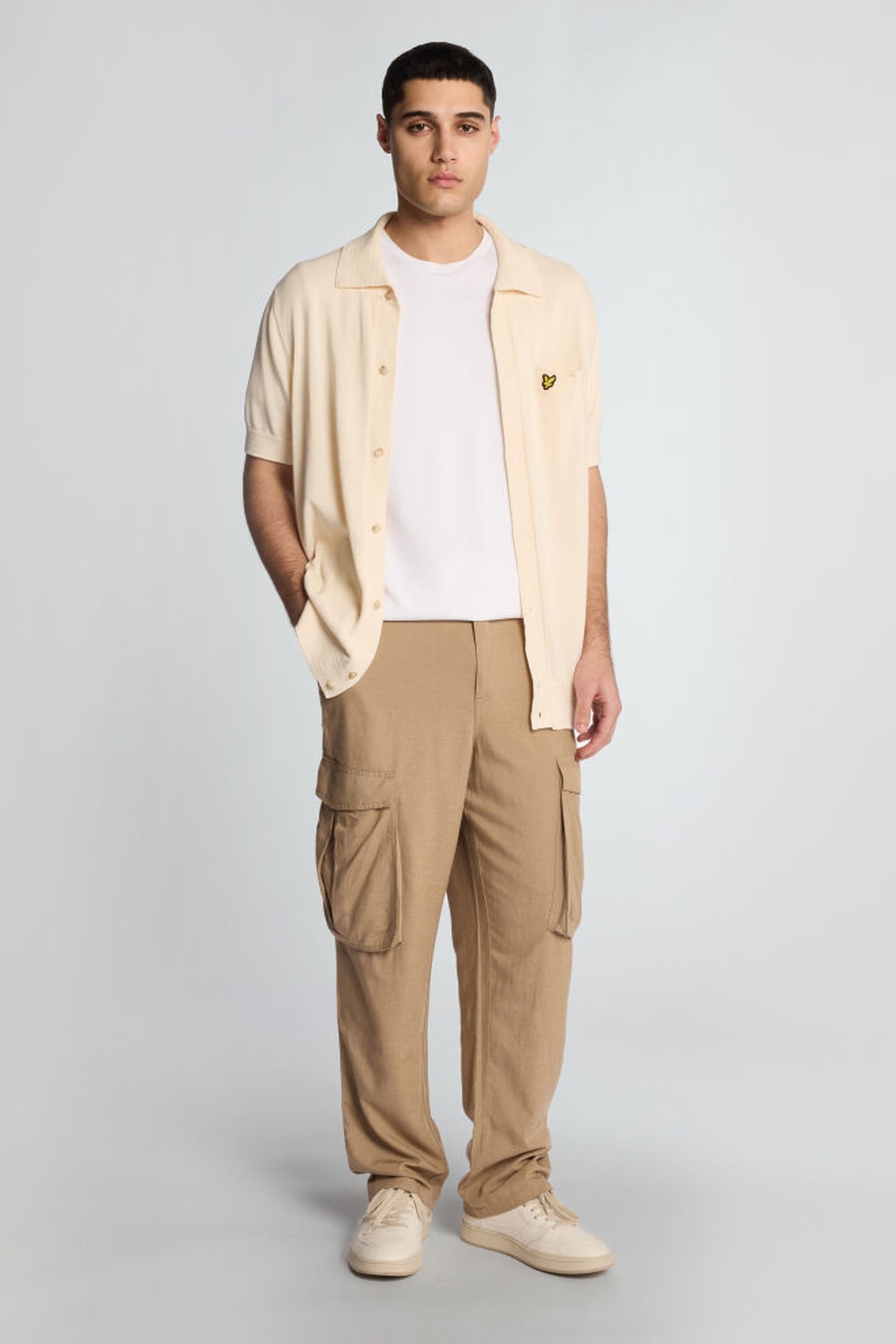 COTTON LINEN CARGO TROUSERS DESERT TAUPE 1
