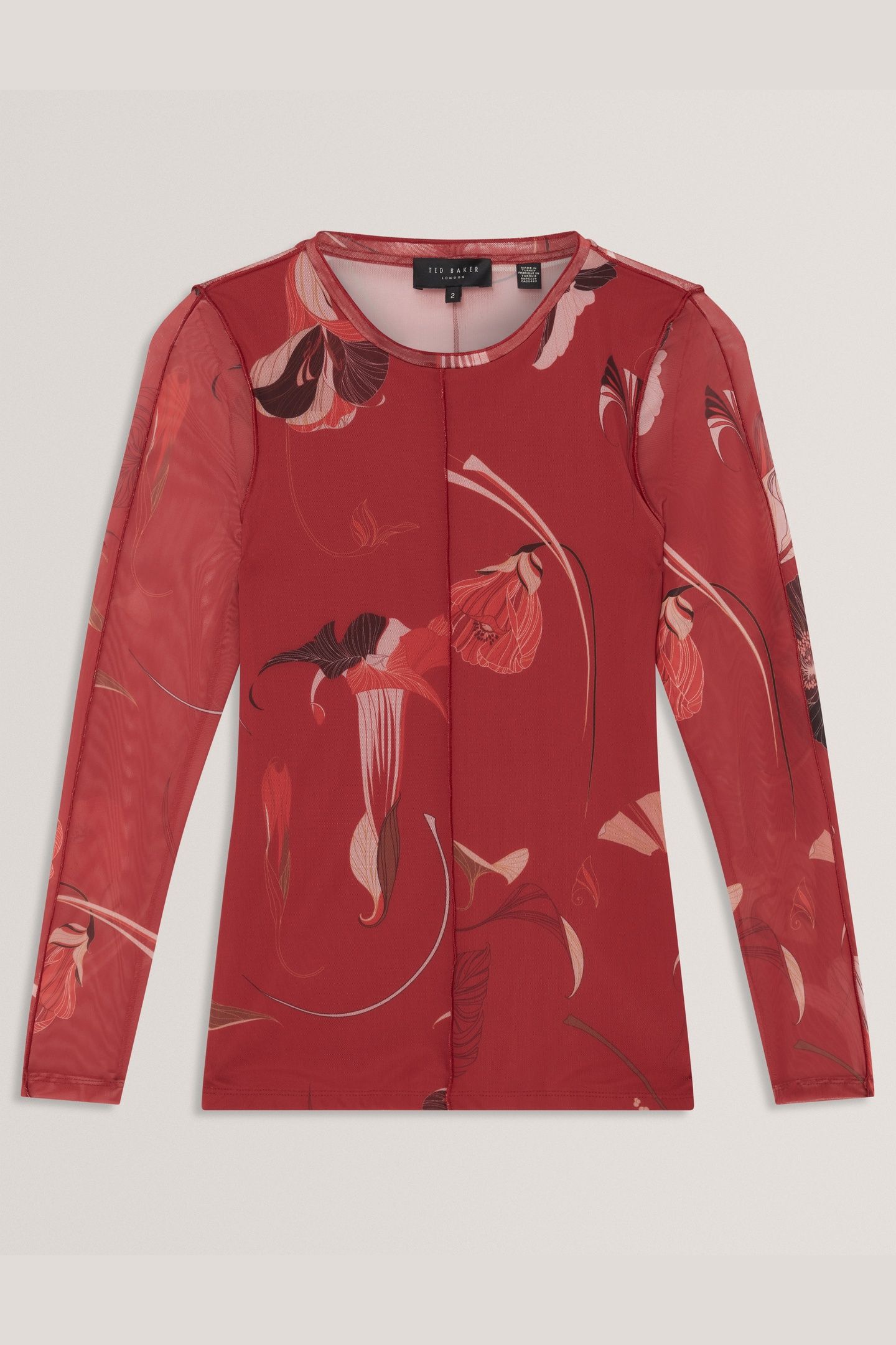 CREW NECK LONG SLEEVE JERSEY PRINTED TOP RED 3