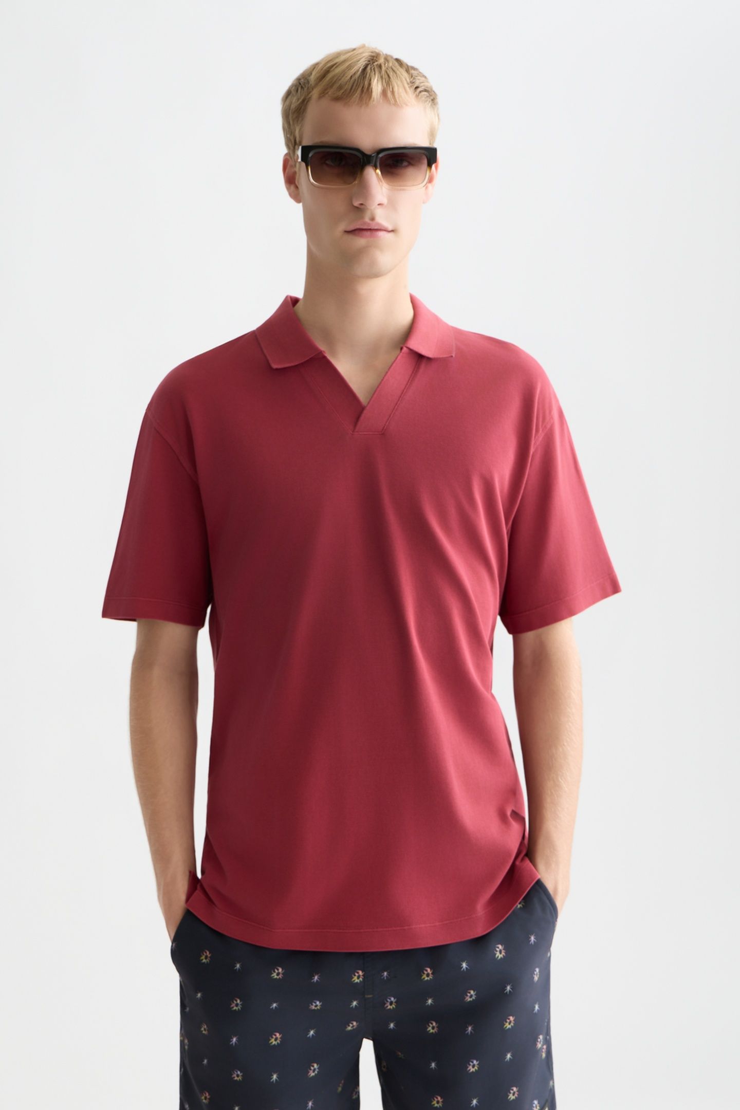 3 CROSSES PIQUE RELAXEDFIT GARMENTDYED POLO RED 1