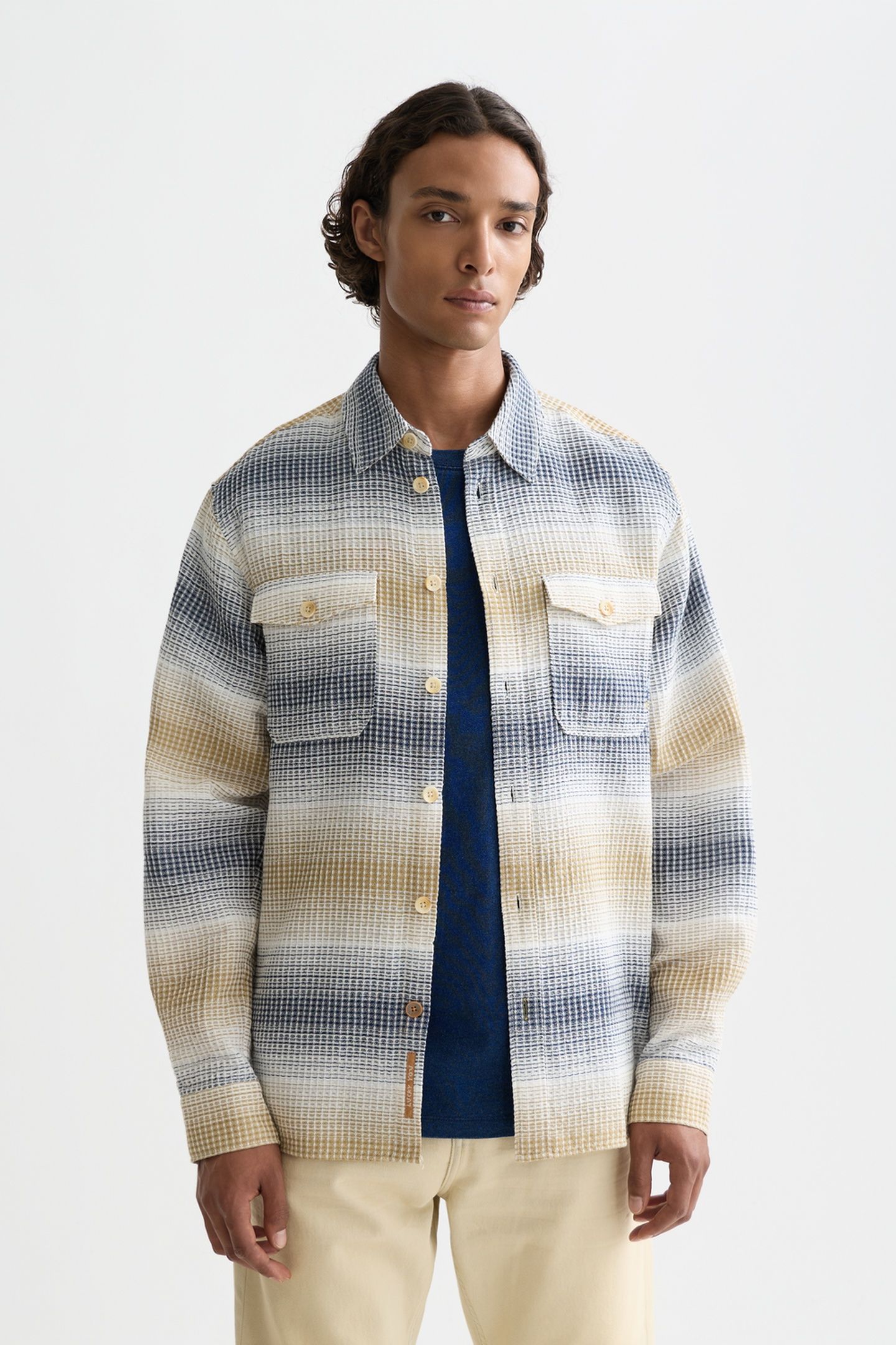 WAFFLE STRUCTURE STRIPE SHIRT NAVY 1