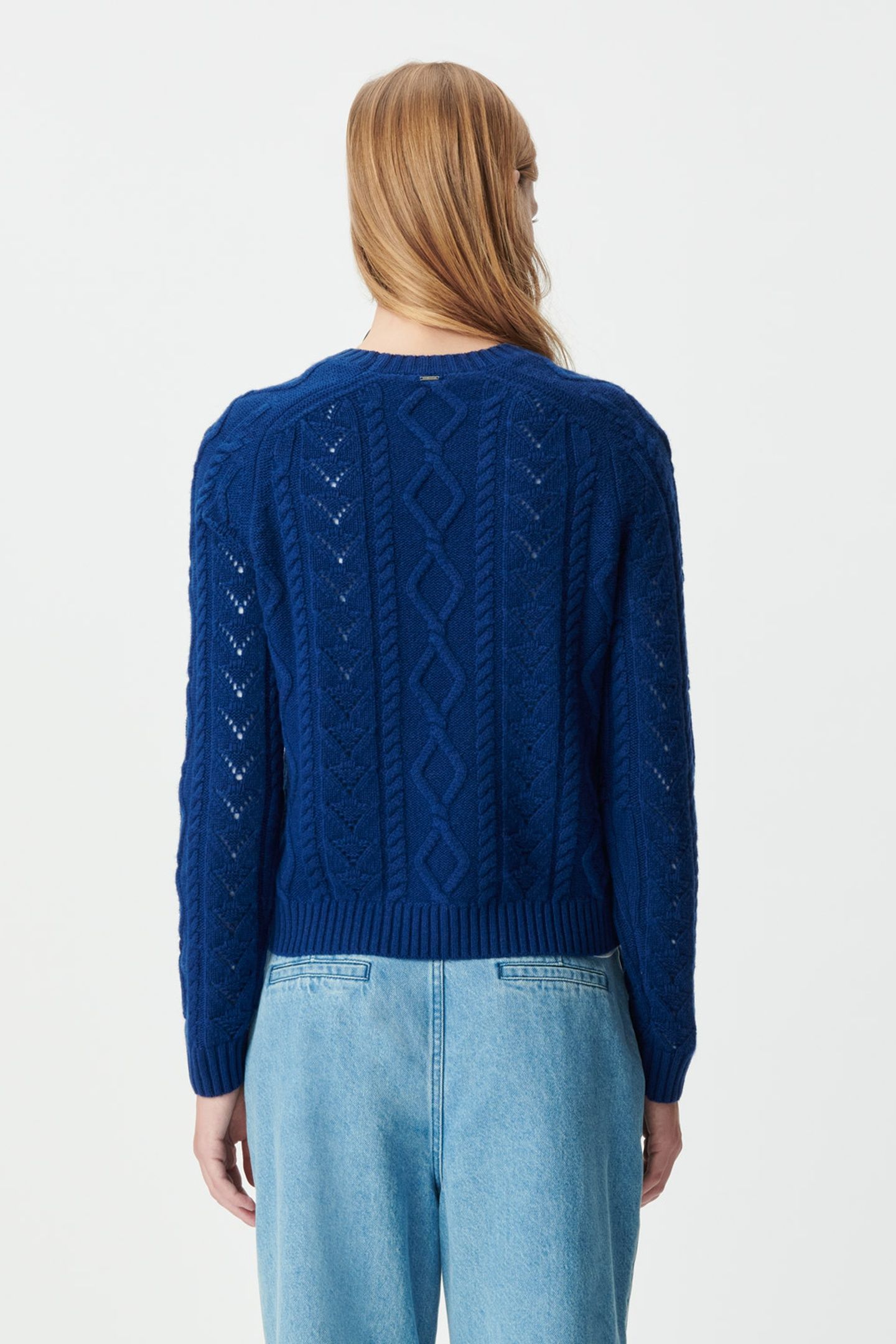 BLUE PURE WOOL SHORT SWEATER, DECORATIVE STITCH 5