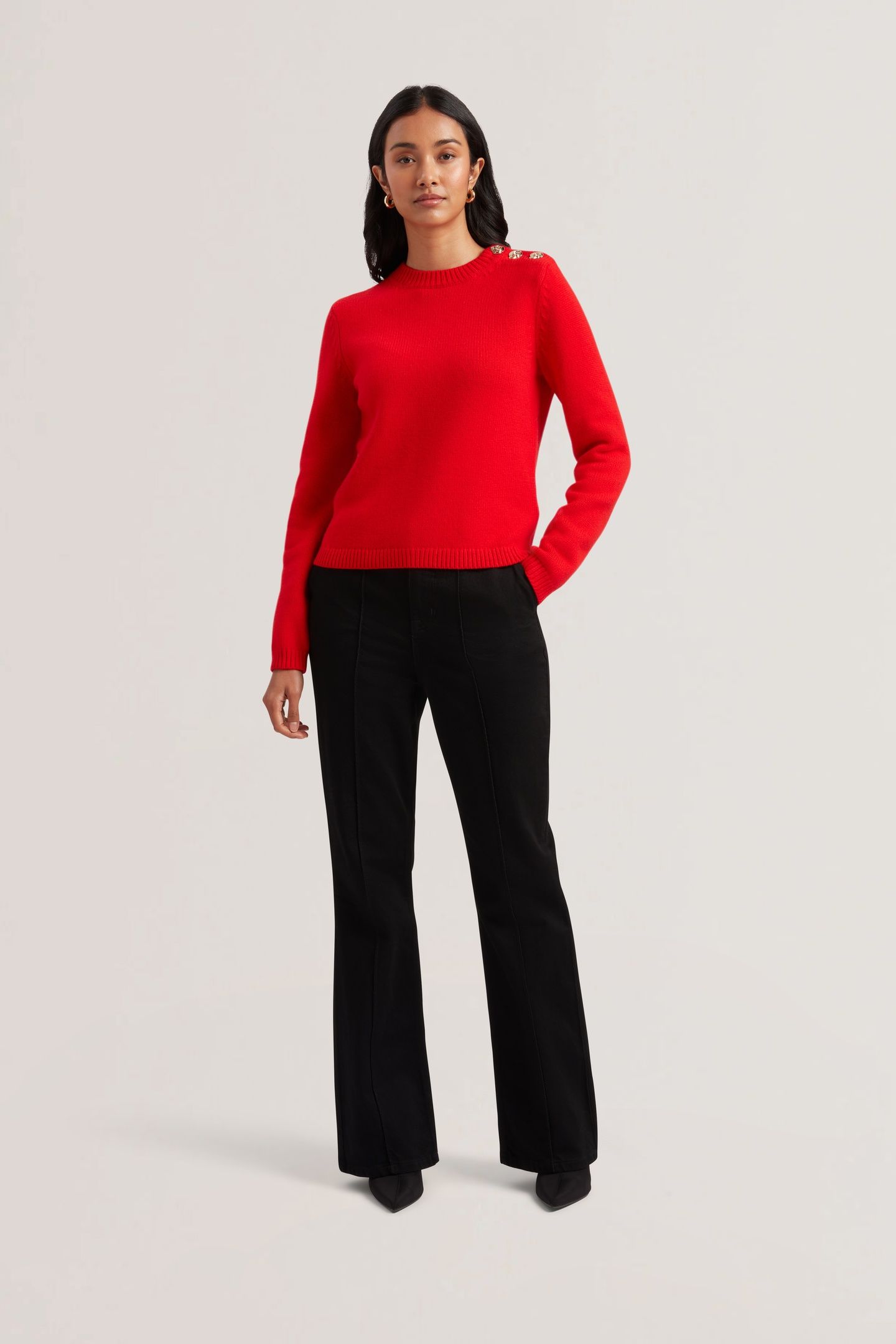 JANHA ROSE BUTTON CREW NECK LONG SLEEVE RED 1
