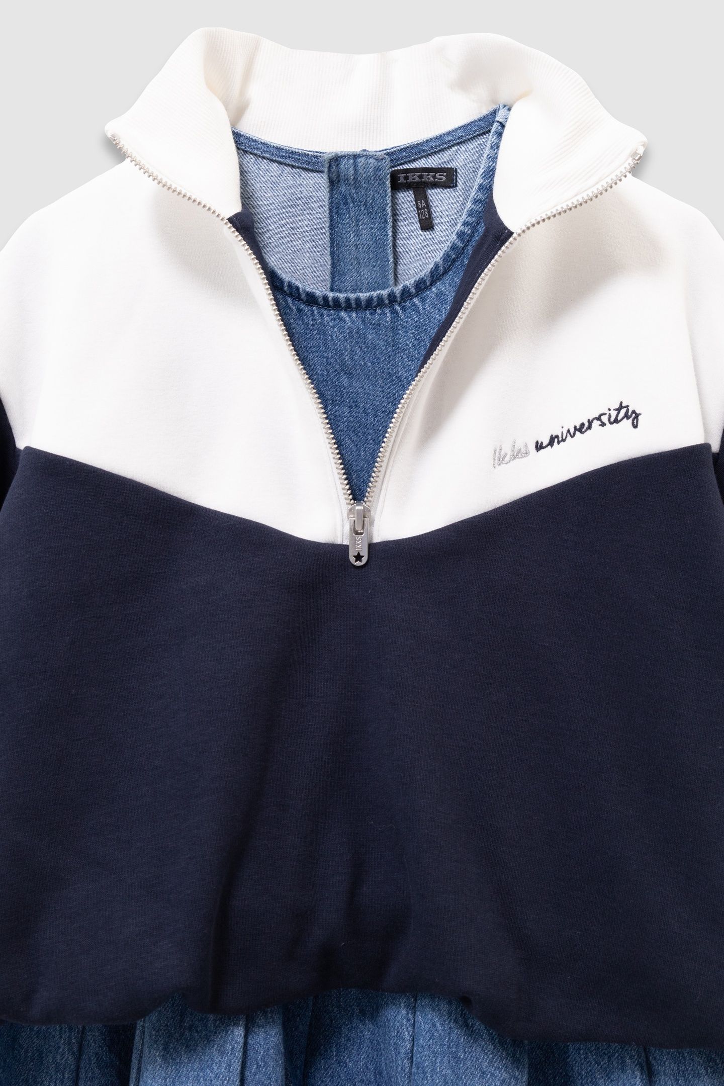 GIRLS’ 2-IN-1 DENIM DRESS AND ZIP-NECK SWEATSHIRT 6