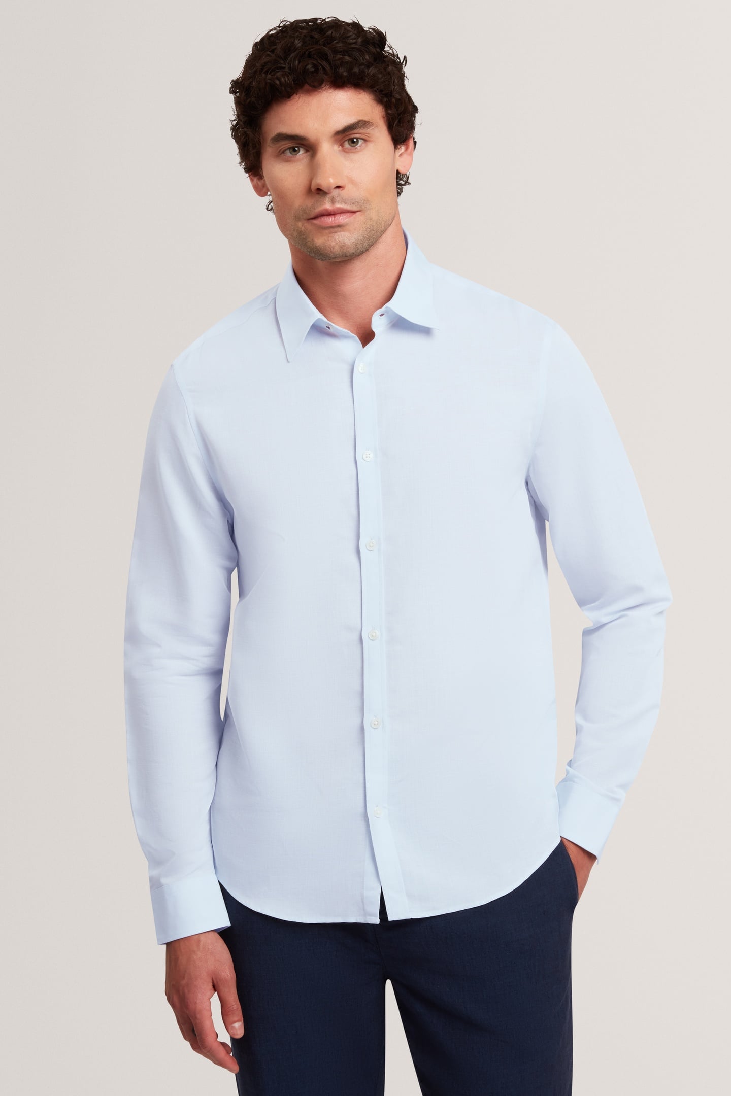 LS REGULAR LINEN BLEND SHIRT BLUE 1