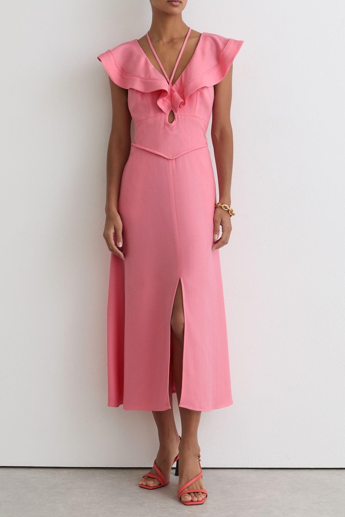 RUFFLE SLEEVE MIDI DRESS PINK 1